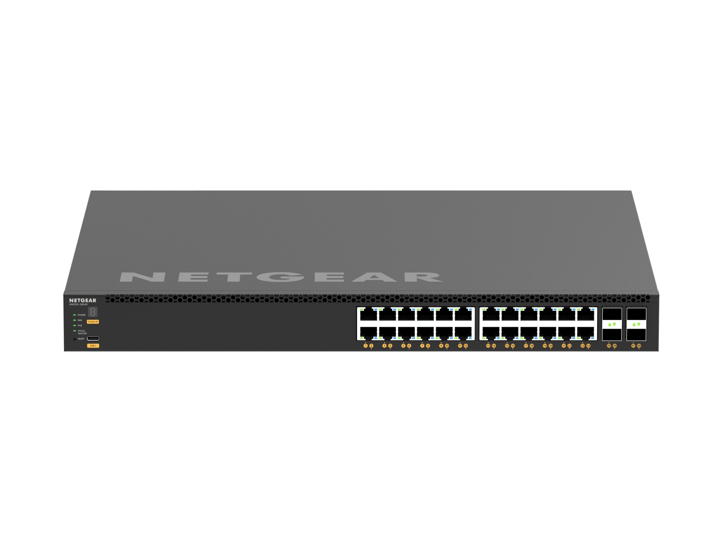 NETGEAR M4350-24X4V Géré L3 10G Ethernet (100/1000/10000) Connexion Ethernet, supportant l'alimentation via ce port (PoE) 1U Noir