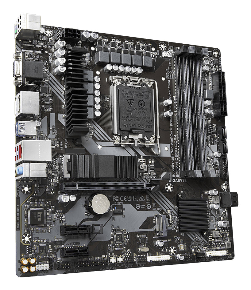 GIGABYTE B760M DS3H DDR4 Carte Mère - Prend en charge les processeurs Intel Core de 14e génération, VRM numérique 6+2+1 phases, jusqu'à 5333MHz DDR4 (OC), 2xPCIe 4.0 M.2, LAN 2.5GbE, USB 3.2 Gen2