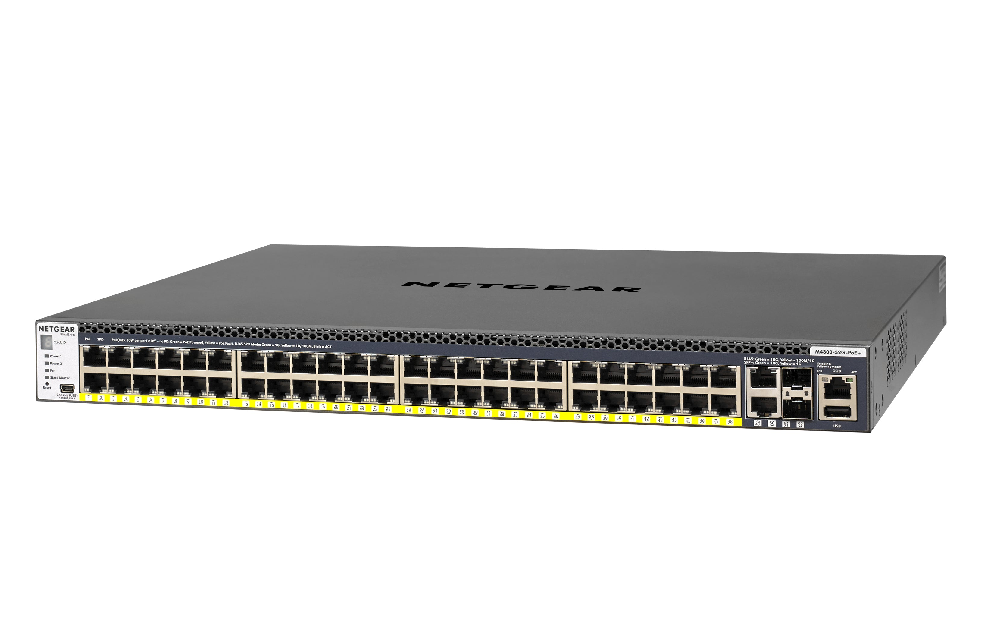 NETGEAR M4300-52G-PoE+ 550W PSU Géré L2/L3/L4 Gigabit Ethernet (10/100/1000) Connexion Ethernet, supportant l'alimentation via ce port (PoE) 1U Noir