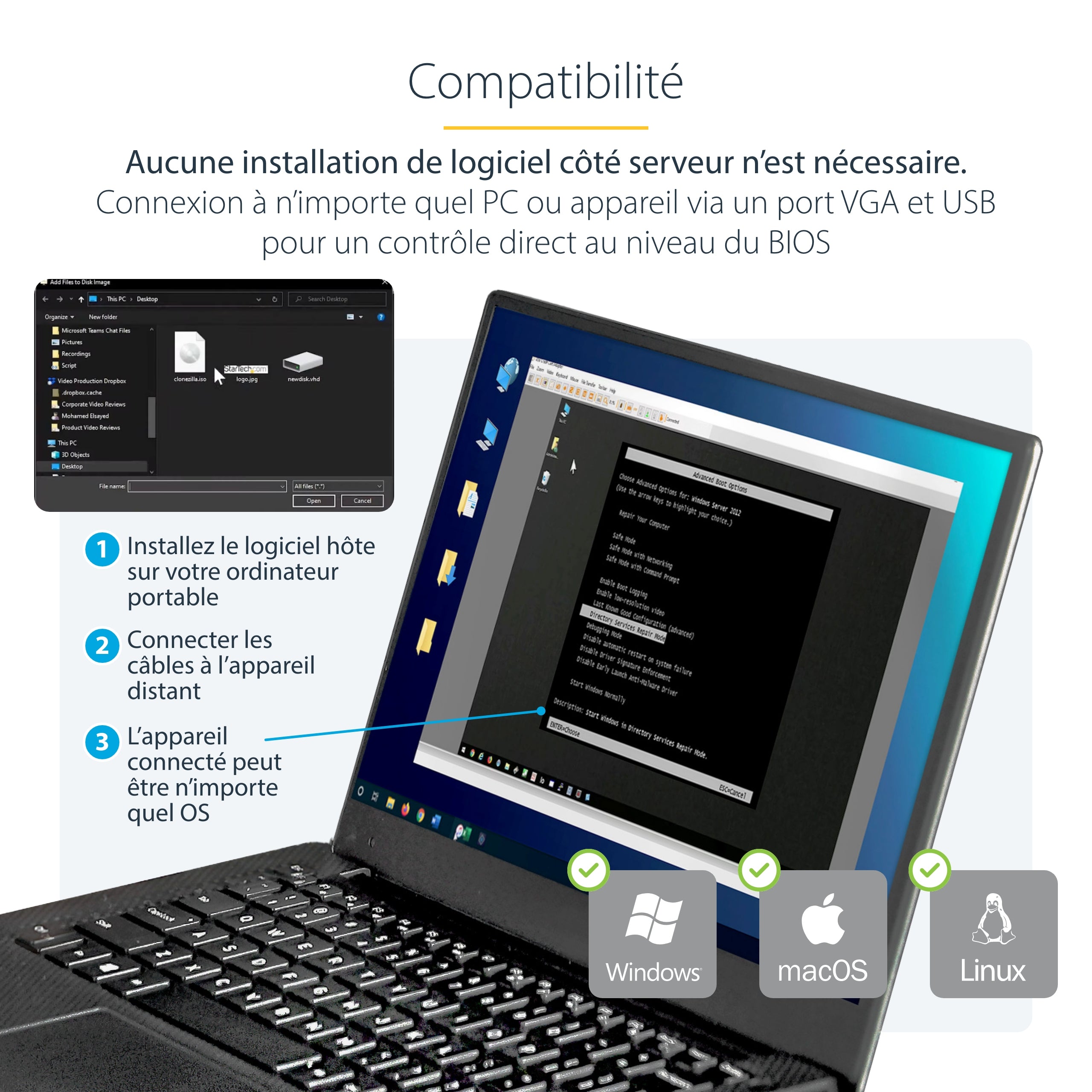 StarTech.com Adaptateur crash cart pour PC portable avec boîtier durable - Console KVM USB avec transfert de fichier et acquisition vidéo
