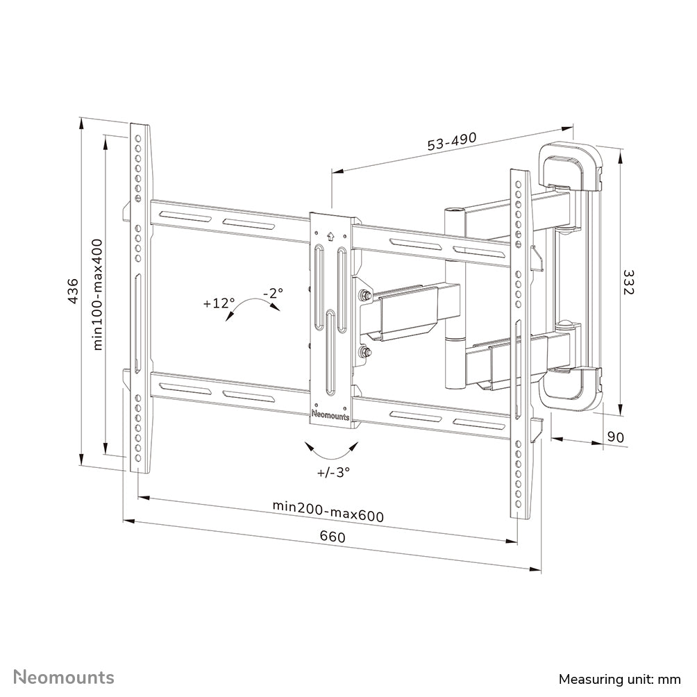 Neomounts WL40-550BL16 Support pour écran mural 40-65" - orientable - installation facile