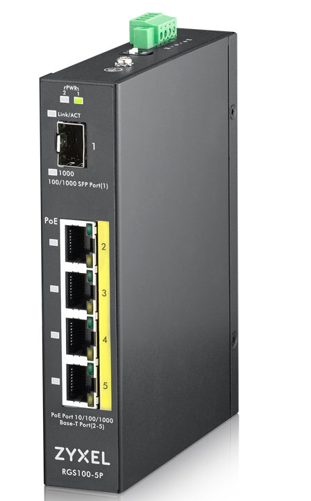Zyxel RGS100-5P Non-géré L2 Gigabit Ethernet (10/100/1000) Connexion Ethernet, supportant l'alimentation via ce port (PoE) Noir