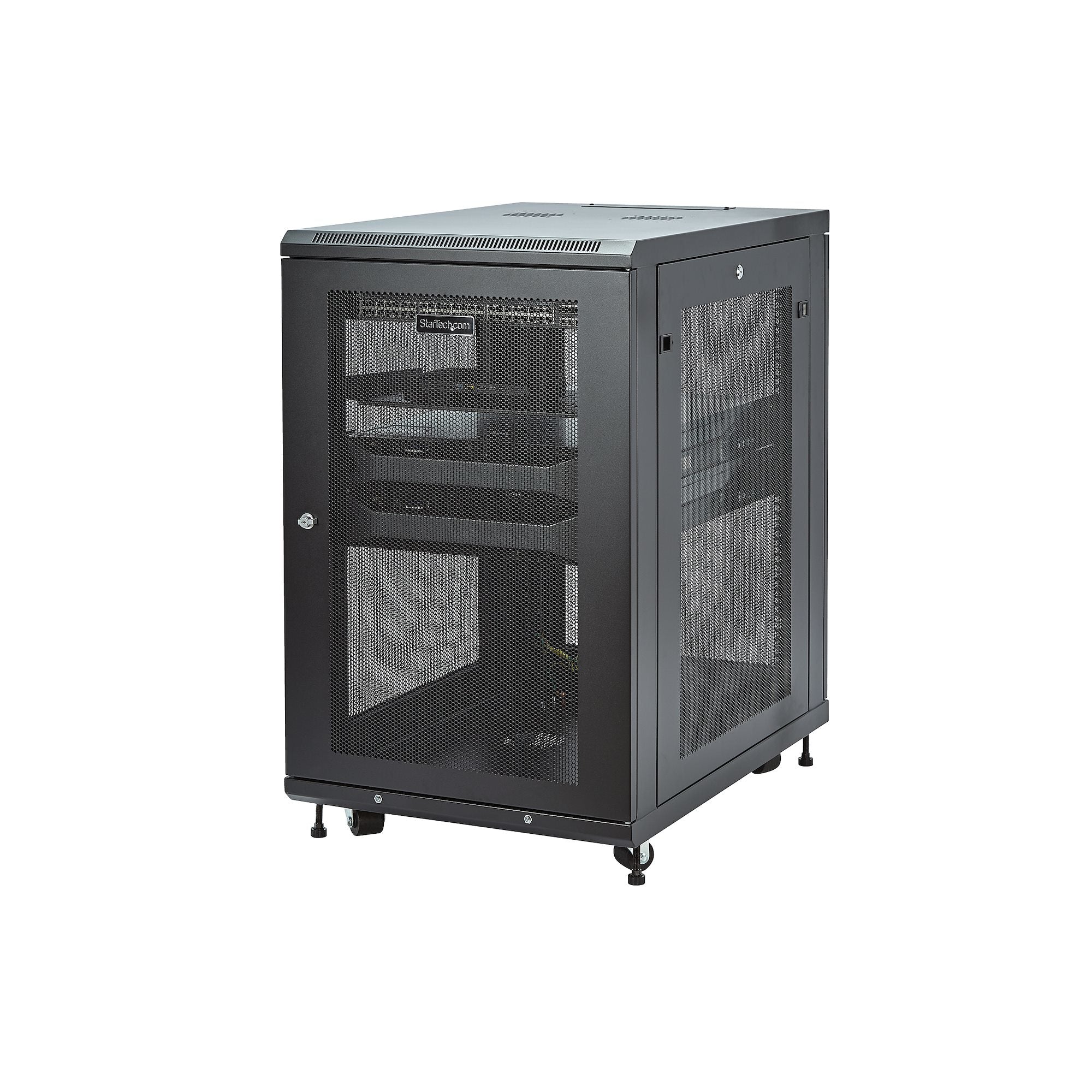 StarTech.com Armoire Rack Serveur 18U à 4 Montants, Armoire Verrouillable 19" pour Ordinateur/AV/Équipement IT, Rack Réseau pour Bureau/Domicile avec Roulettes et Rails de Montage Ajustables