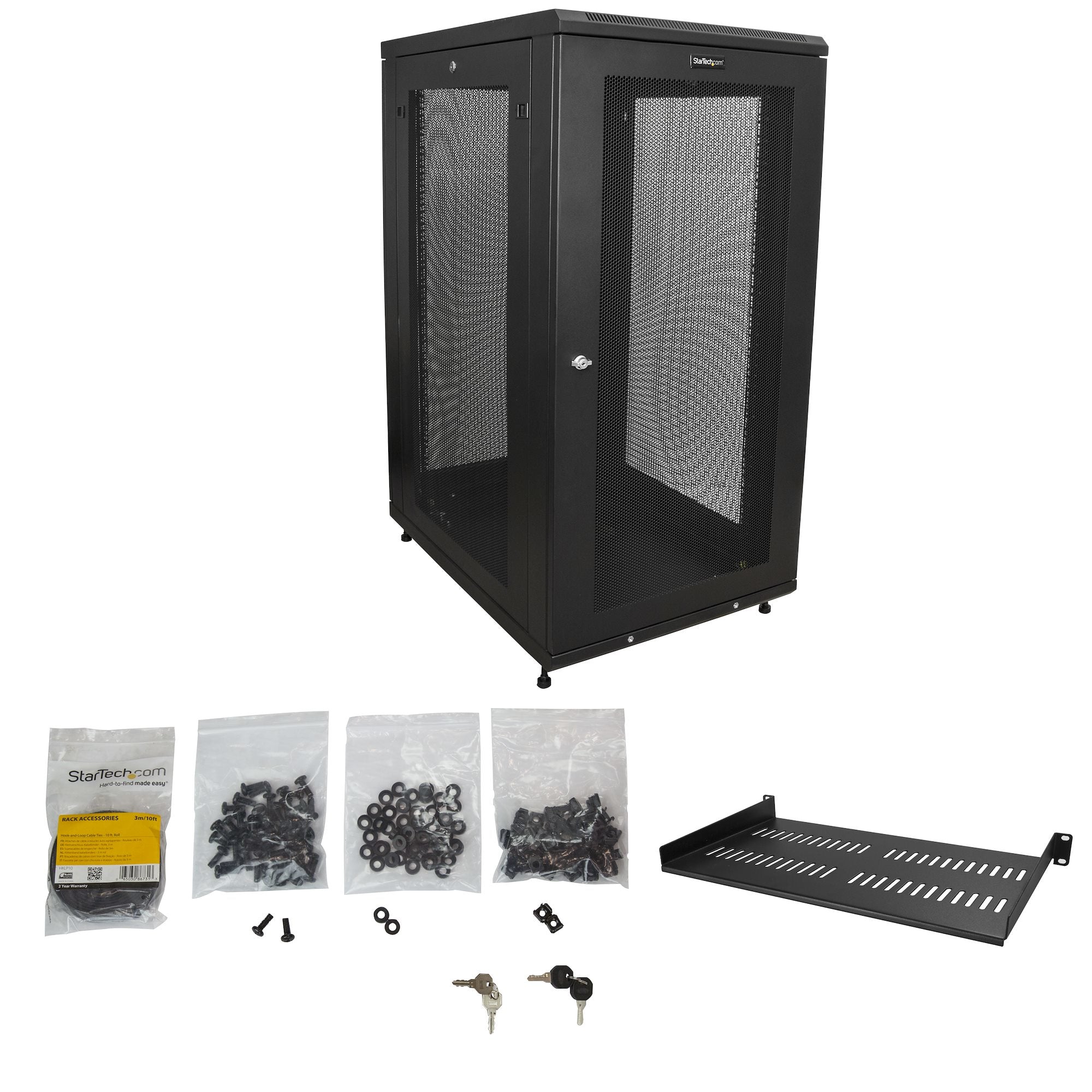 StarTech.com Armoire Rack Serveur 24U à 4 Montants, Armoire Verrouillable 19" pour Ordinateur/AV/Équipement IT, Rack Réseau pour Bureau/Domicile avec Roulettes et Rails de Montage Ajustables