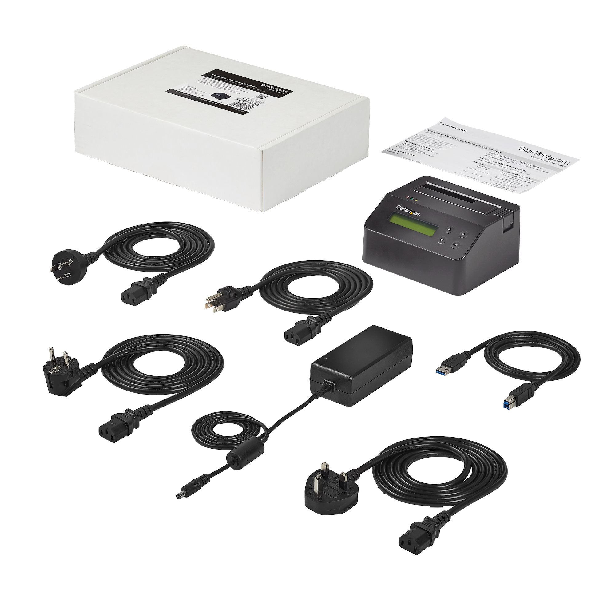 StarTech.com Effaceur de Disque Dur à Baie Unique, Nettoyeur d'HDD/SSD Autonome, 4Kn, USB 3.0 à SATA III (6 Gbps), 9 Modes d'Effacement, Dock Nettoyeur de Disque Dur Secure Erase, Port d'Imprimante DB-9, TAA
