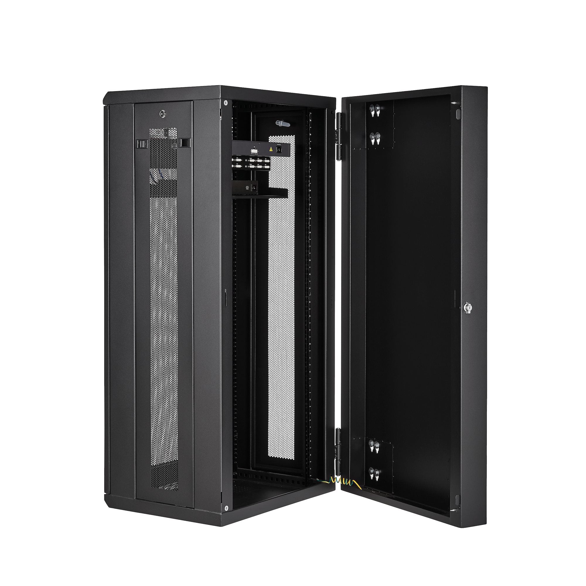 StarTech.com Armoire Réseau Murale à 4 Montants 26U avec Étagère 1U, Armoire Serveur Murale 19" à Charnières pour Équipement IT/AV/Électronique/Ordinateur, Armoire Rack Ventilée Flexible