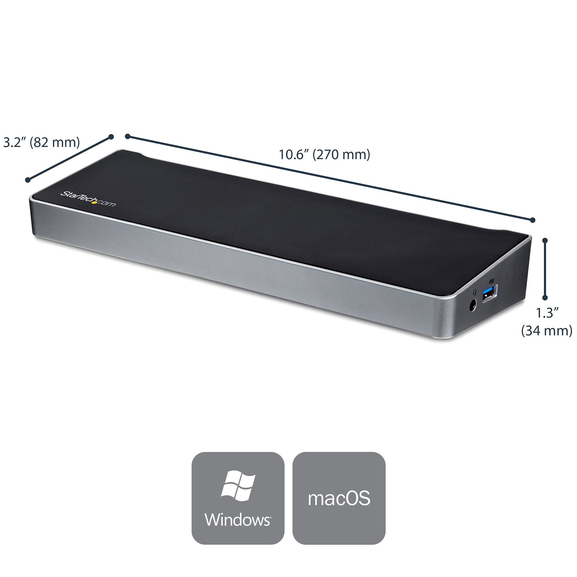 StarTech.com Station d'Accueil USB-C 4K, Station d'Accueil pour Triple Moniteur UHD 4K, Mac et Windows, USB C vers HDMI et DisplayPort, 60W Power Delivery, Hub 5x USB 5Gbps