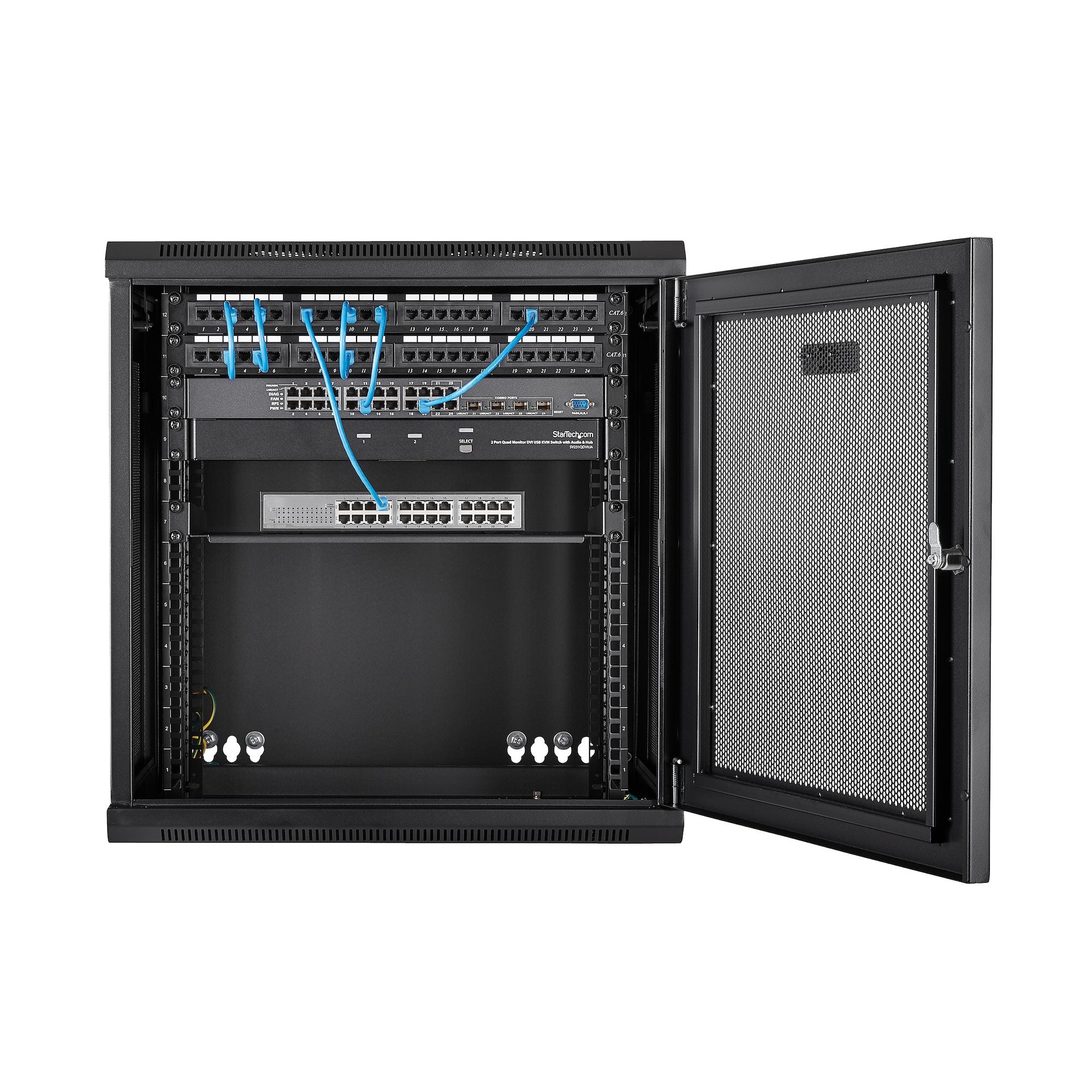 StarTech.com Armoire Réseau Murale à 4 Montants 12U avec Étagère 1U, Armoire Serveur Murale 19" à Charnières pour Équipement IT/AV/Électronique/Ordinateur, Armoire Rack Ventilée Flexible