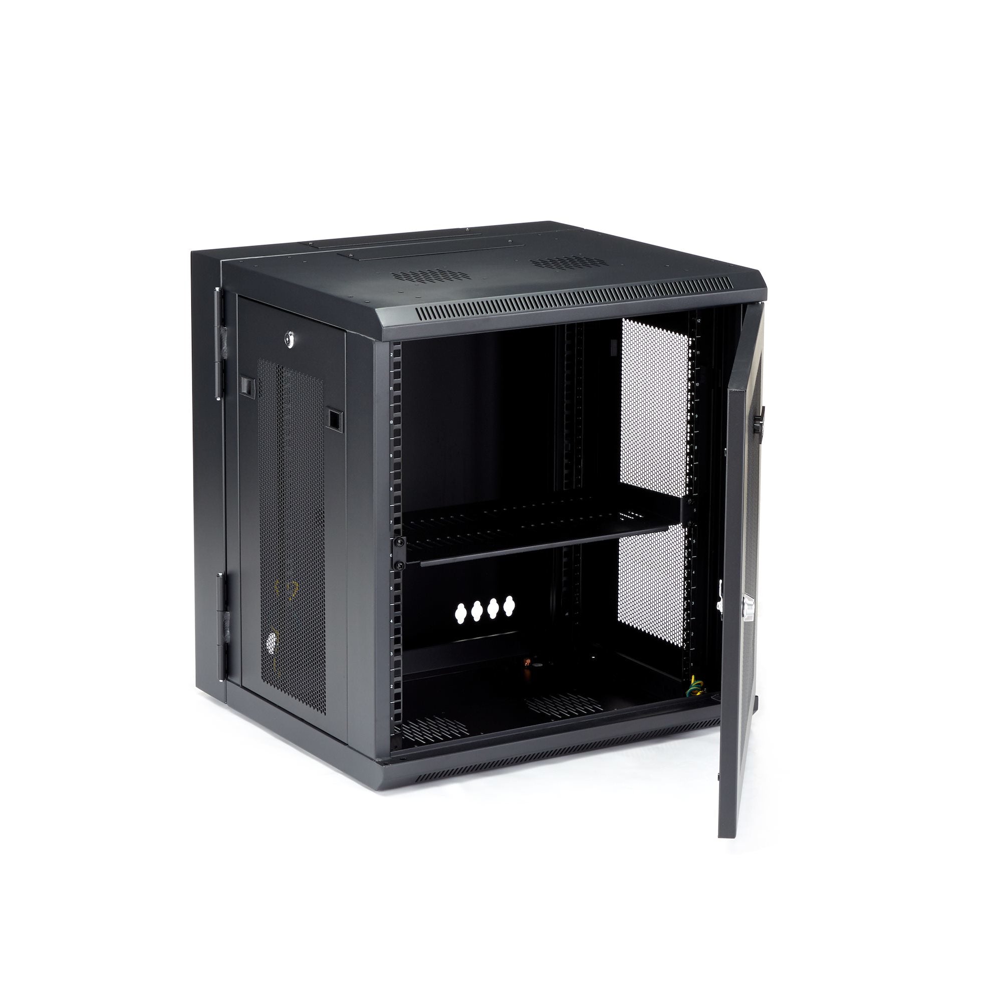 StarTech.com Armoire Réseau Murale à 4 Montants 12U avec Étagère 1U, Armoire Serveur Murale 19" à Charnières pour Équipement IT/AV/Électronique/Ordinateur, Armoire Rack Ventilée Flexible