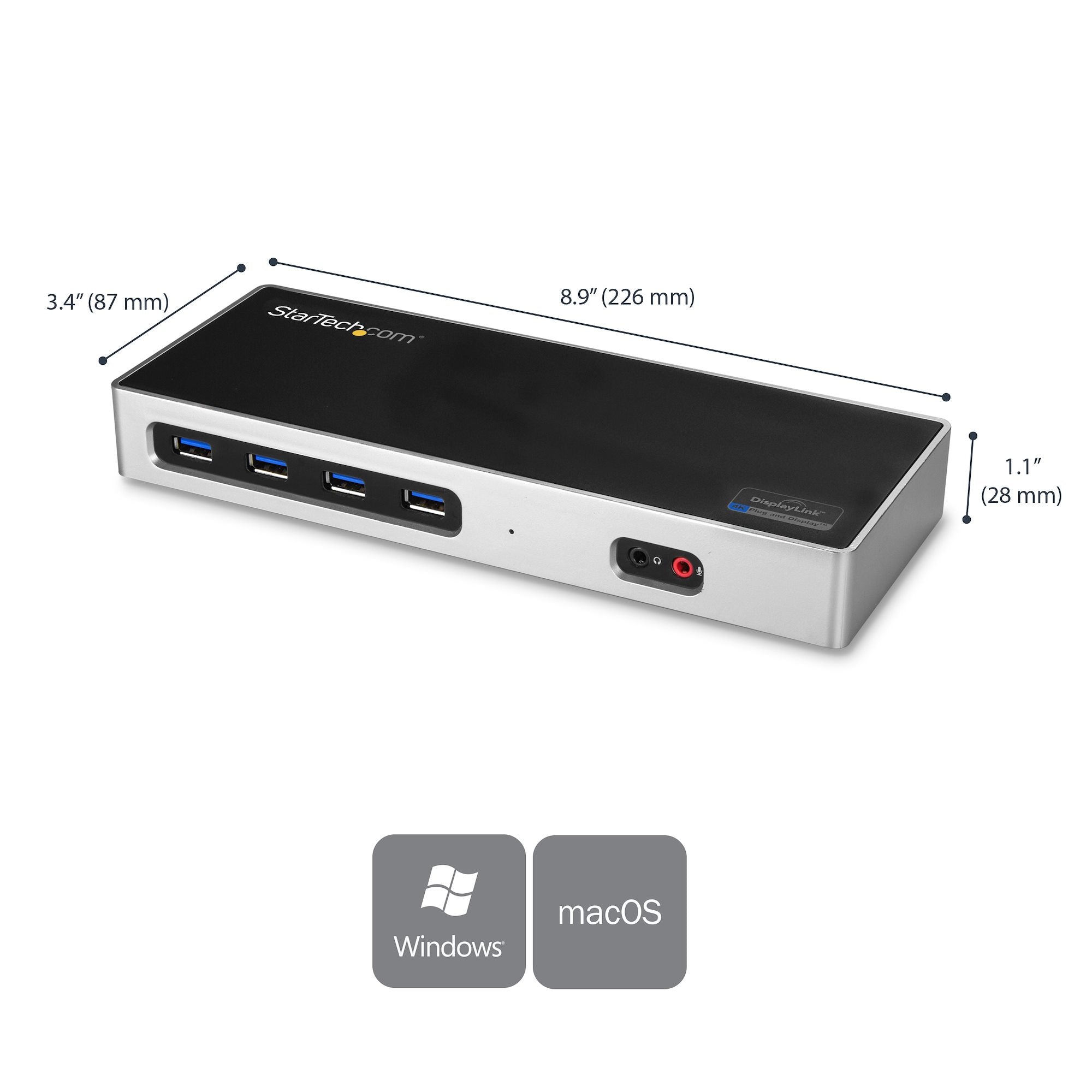 StarTech.com Station d'Accueil Double Écran 4K60Hz DisplayPort et HDMI - Dock USB-C et USB-A - Dock USB 3.0 pour PC Portables USB-C ou USB-A - 6x USB Type-A, GbE - USB 3.1 Gen 1 - Mac/Windows
