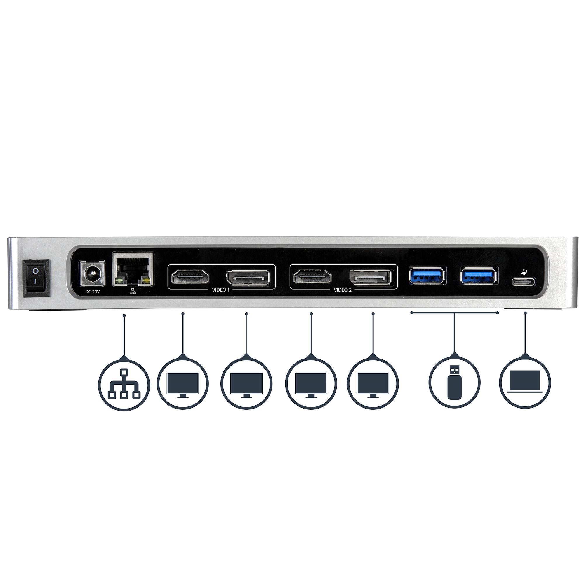 StarTech.com Station d'Accueil Double Écran 4K60Hz DisplayPort et HDMI - Dock USB-C et USB-A - Dock USB 3.0 pour PC Portables USB-C ou USB-A - 6x USB Type-A, GbE - USB 3.1 Gen 1 - Mac/Windows