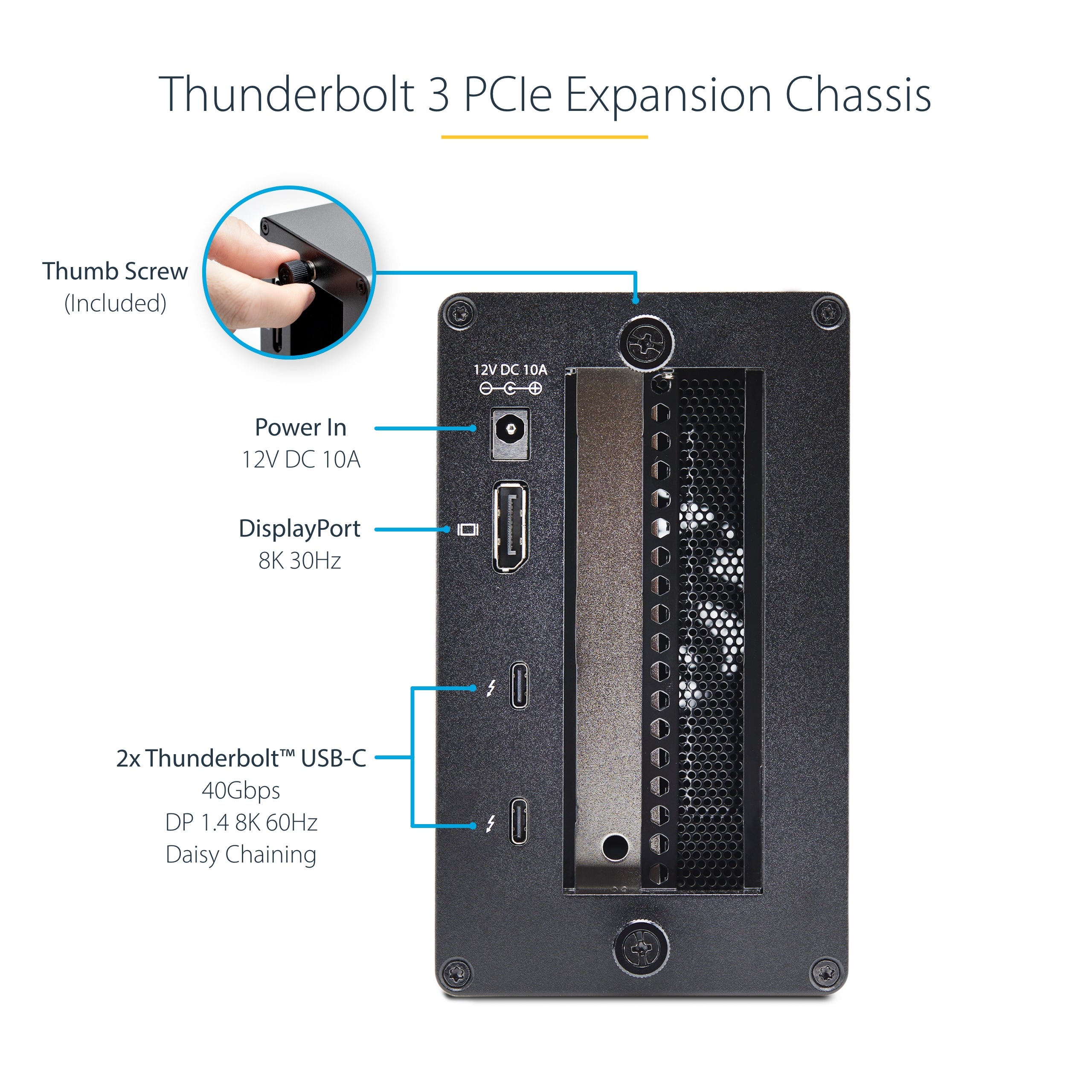 StarTech.com Boîtier PCIe Thunderbolt 3, Châssis d'Extension PCIe TB3 avec 2 Emplacements PCI Express Pour PC Portables/de Bureau/Tout-en-un, Sortie 8K/4K via les Ports TB3/DP 1.4, Boîtier Externe Slots PCIe x2
