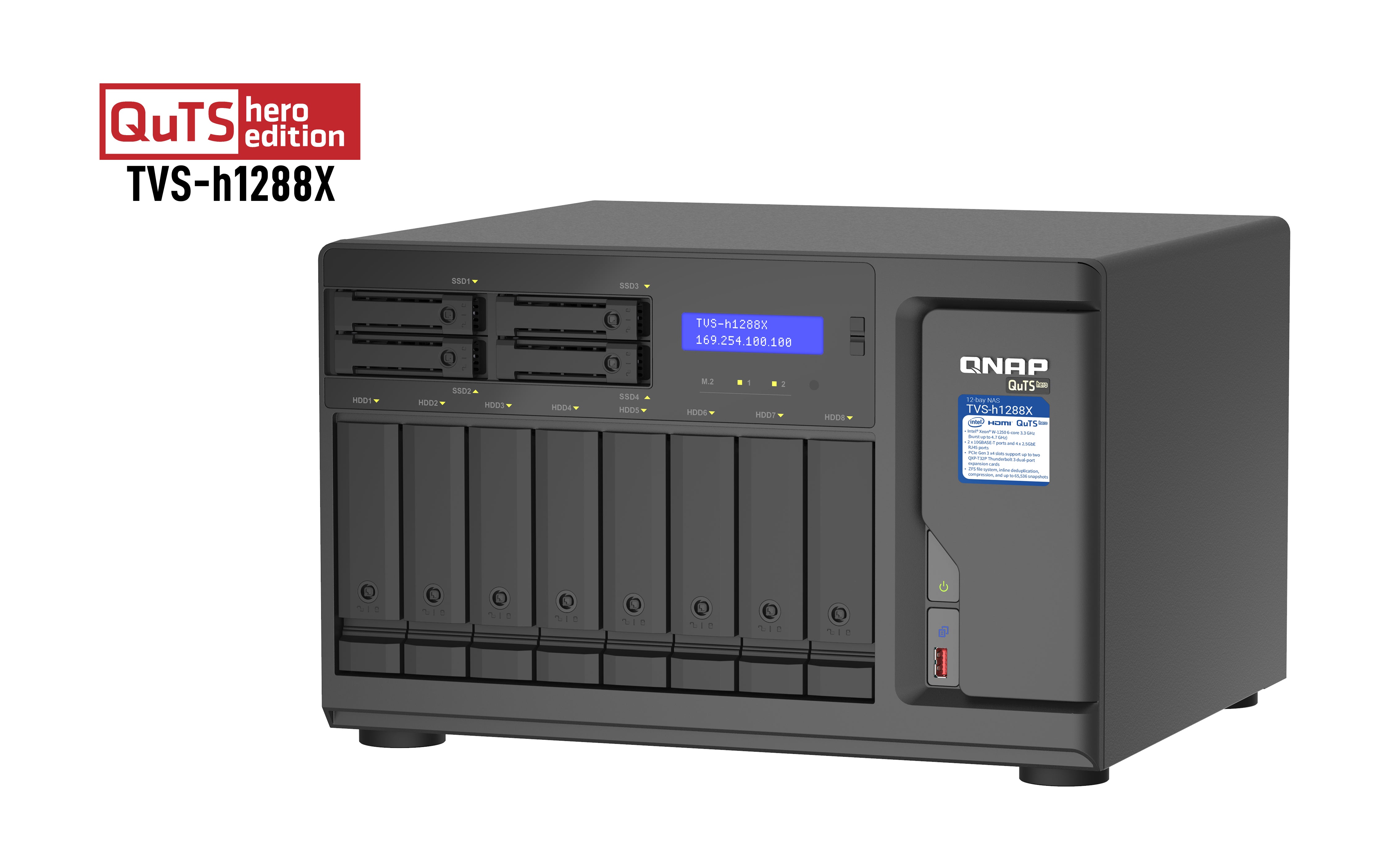 QNAP TVS-h1288X NAS Tower Intel® Xeon® W-1250 16 Go DDR4 0 To QuTS hero Noir