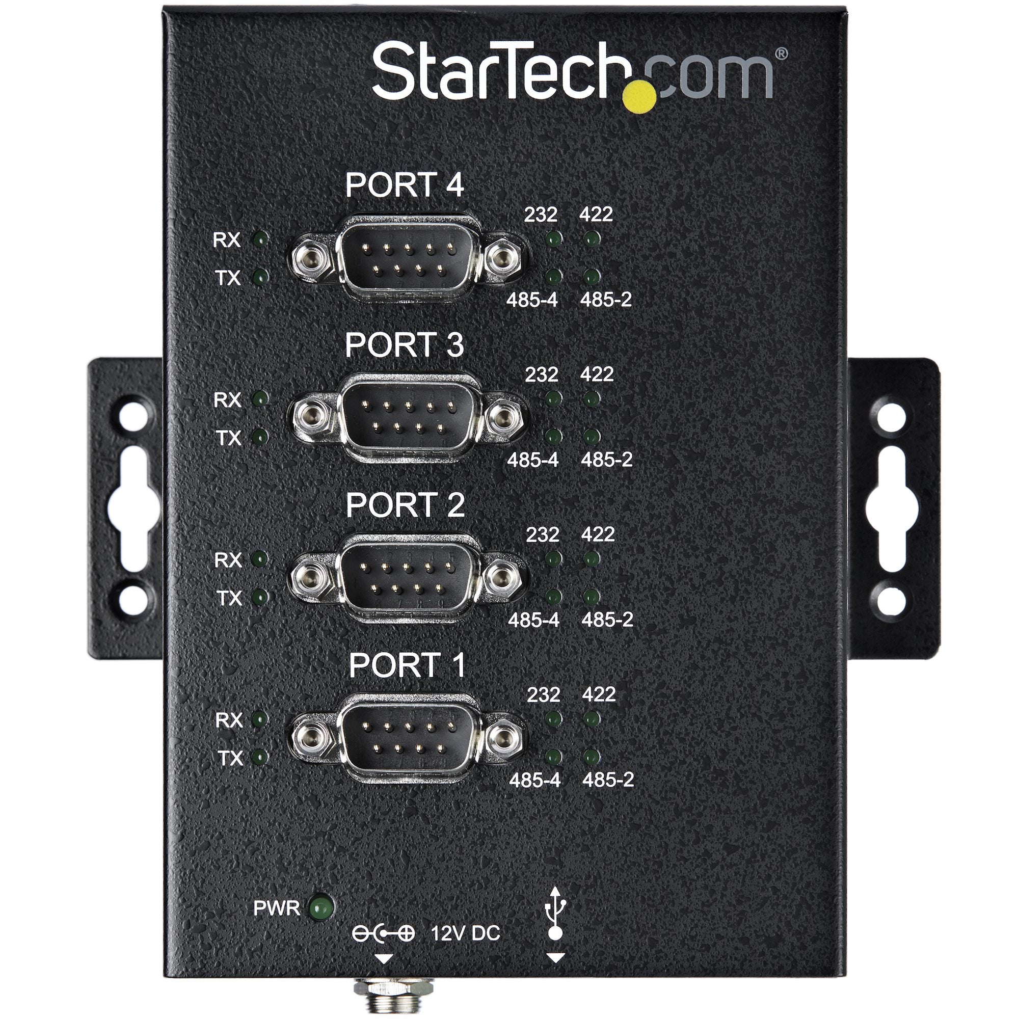 StarTech.com Hub Série 4 Ports USB vers RS232/RS485/RS422 - Convertisseur Industriel USB 2.0 vers DB9 - IP30 - Hub Série Métallique Montable sur Rail DIN - Protection ESD 15kV