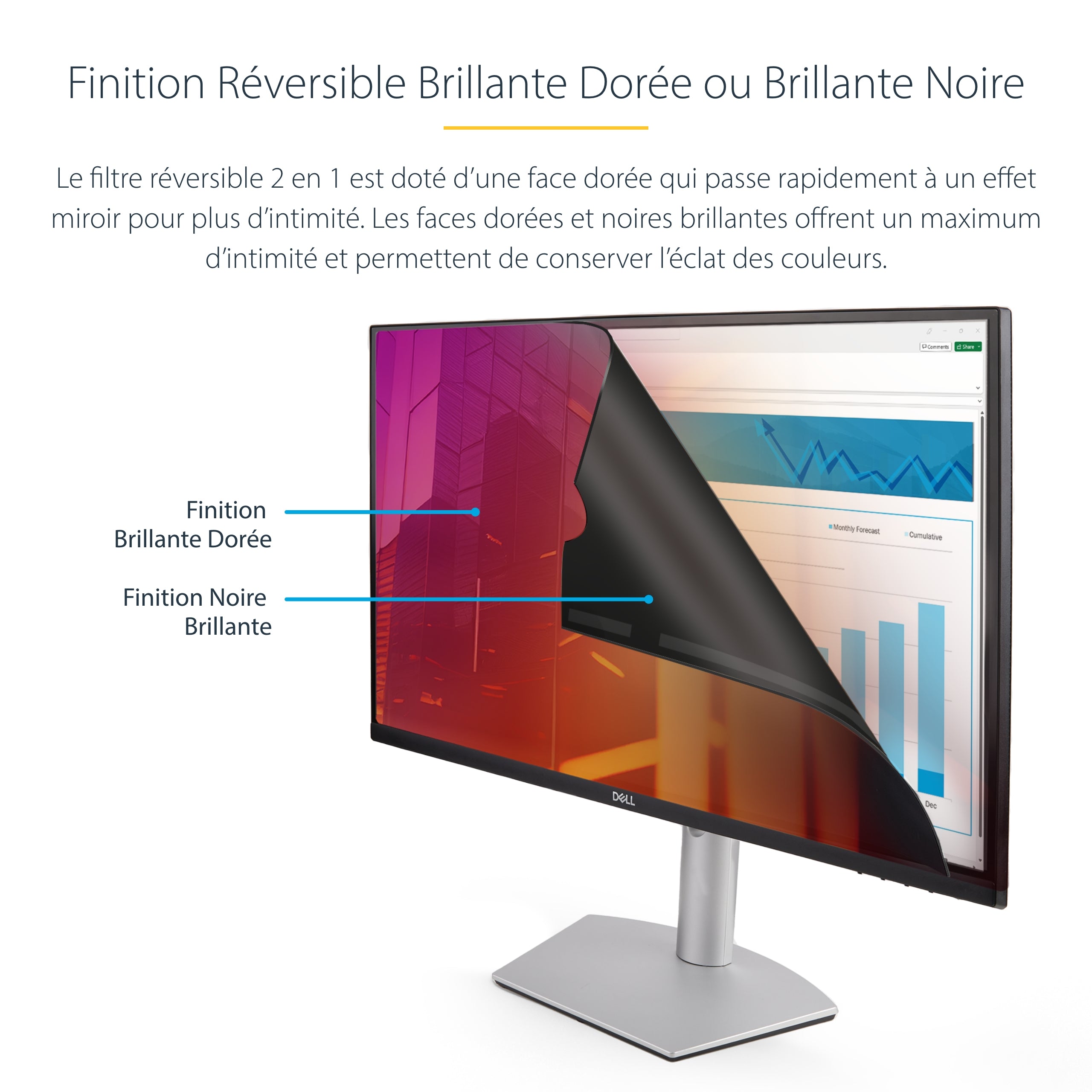 StarTech.com Filtre de Confidentialité pour Écran 27 pouces 16:9, Écran de Confidentialité Réversible Or, Filtre Anti Reflet pour Ordinateur Amélioré, Bouclier de Sécurité, +/- 30 Degrés