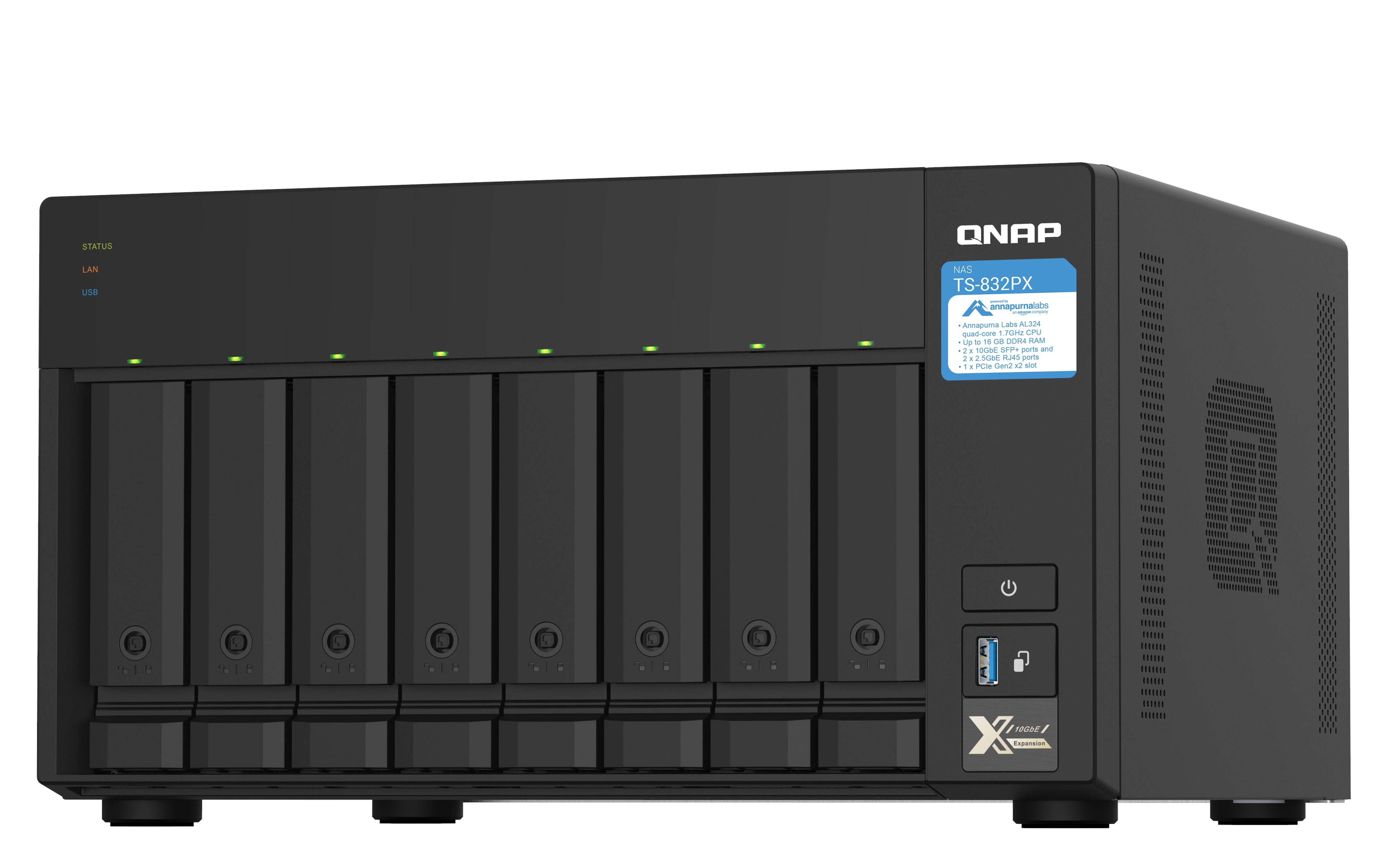 QNAP TS-832PX NAS Tower Annapurna Labs AL324 4 Go DDR4 0 To QNAP Turbo System Aluminium, Noir