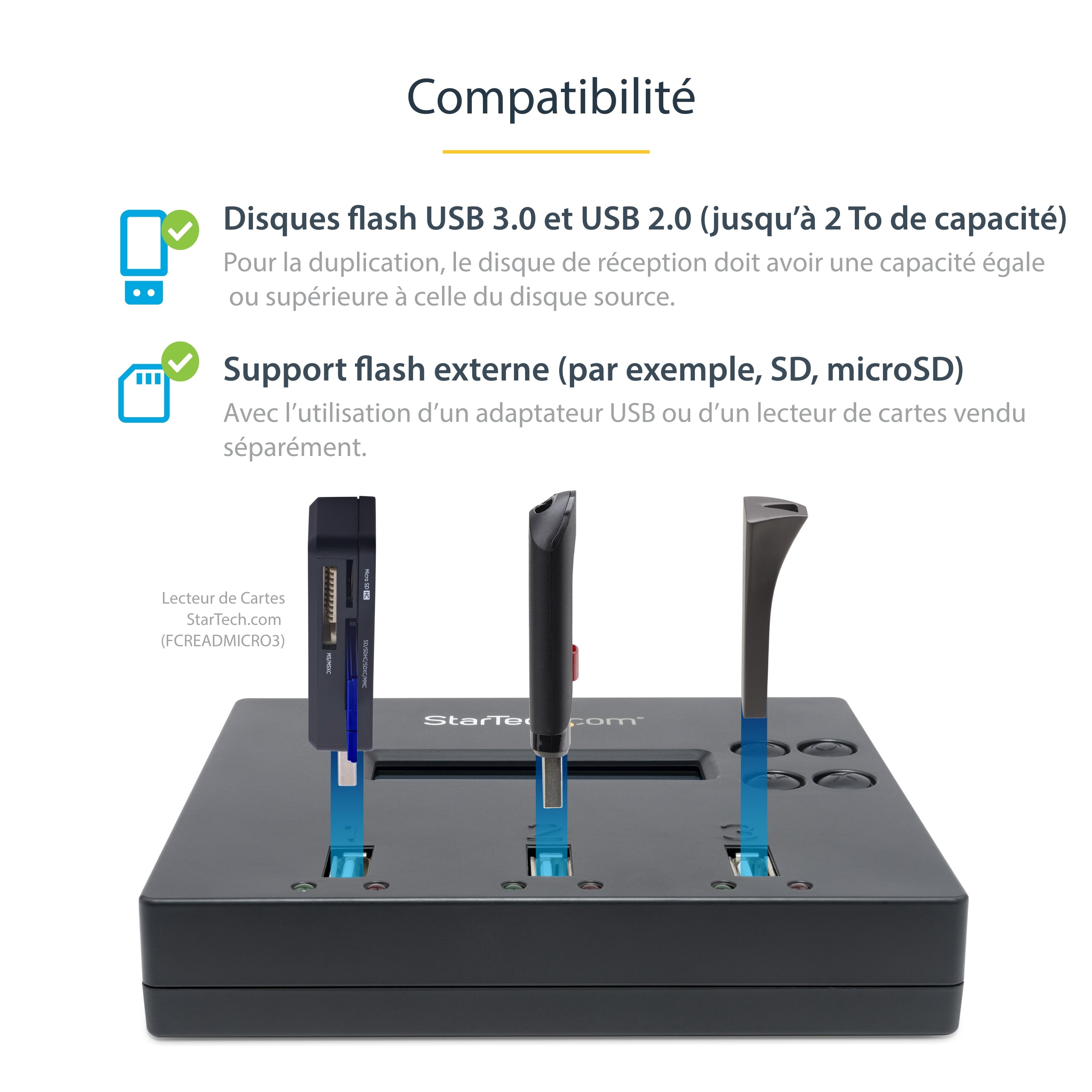StarTech.com Duplicateur et Effaceur Autonome de 1 à 2 clés USB, Copieur de Plusieurs Clés USB, Copie Système et Fichier et Secteur par Secteur, 1,5 Go/min, Effacement en 3 Passes, Affichage LCD
