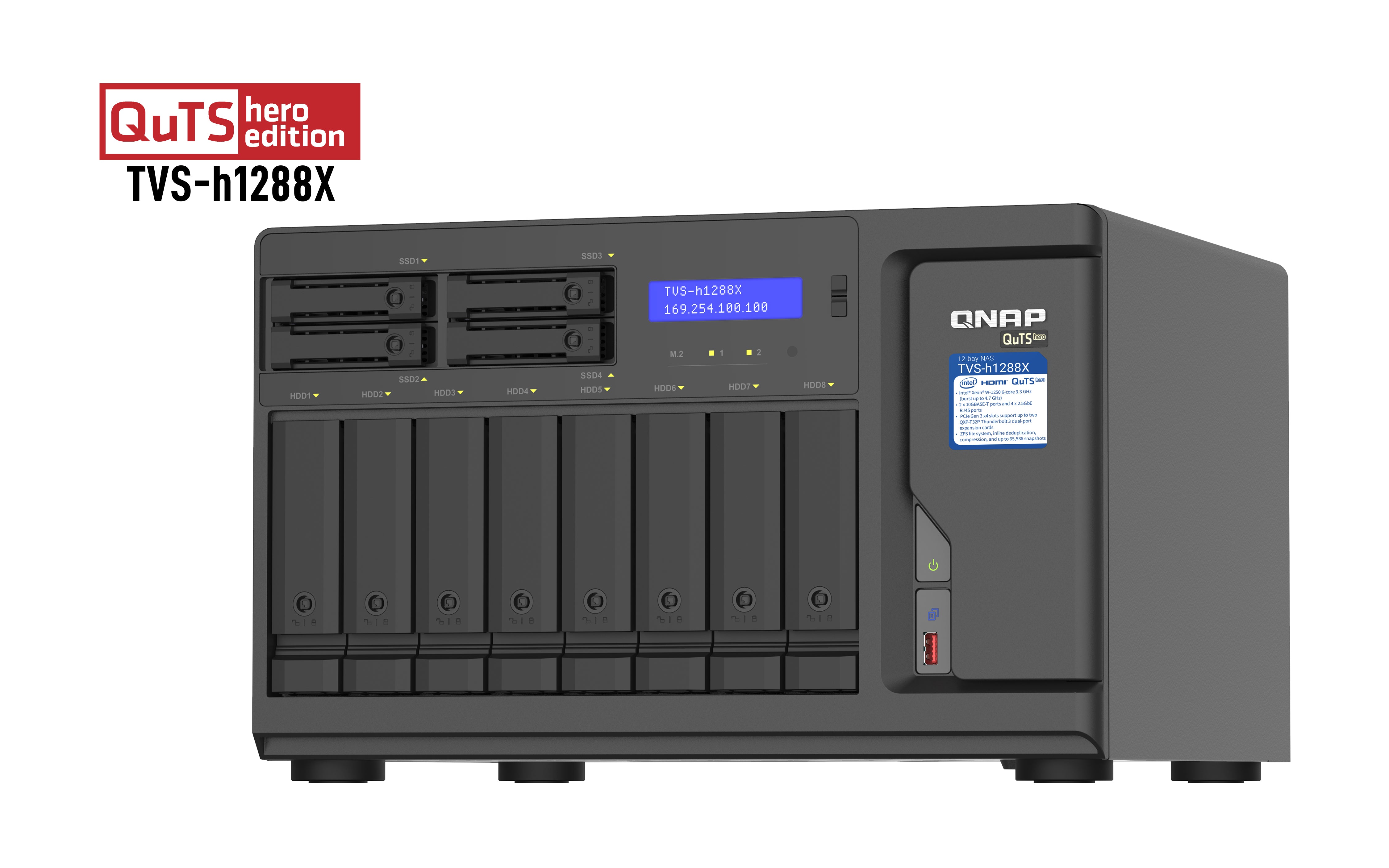 QNAP TVS-h1288X NAS Tower Intel® Xeon® W-1250 16 Go DDR4 0 To QuTS hero Noir