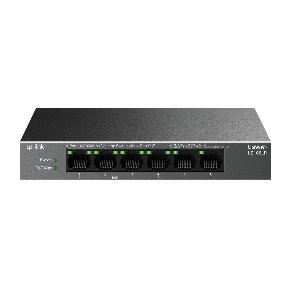 TP-Link LiteWave LS106LP commutateur réseau Non-géré Fast Ethernet (10/100) Connexion Ethernet, supportant l'alimentation via ce port (PoE) Noir