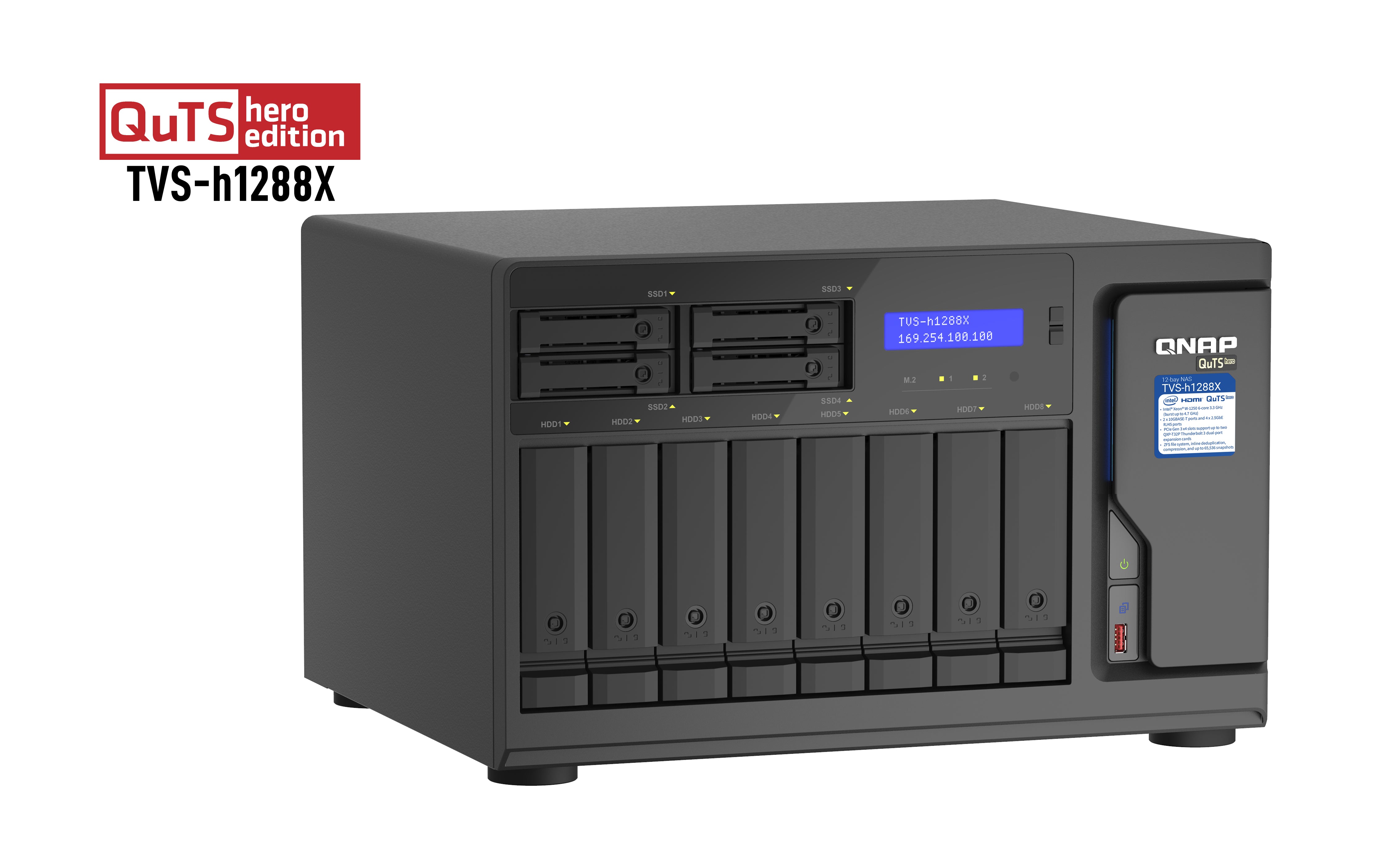 QNAP TVS-h1288X NAS Tower Intel® Xeon® W-1250 16 Go DDR4 0 To QuTS hero Noir