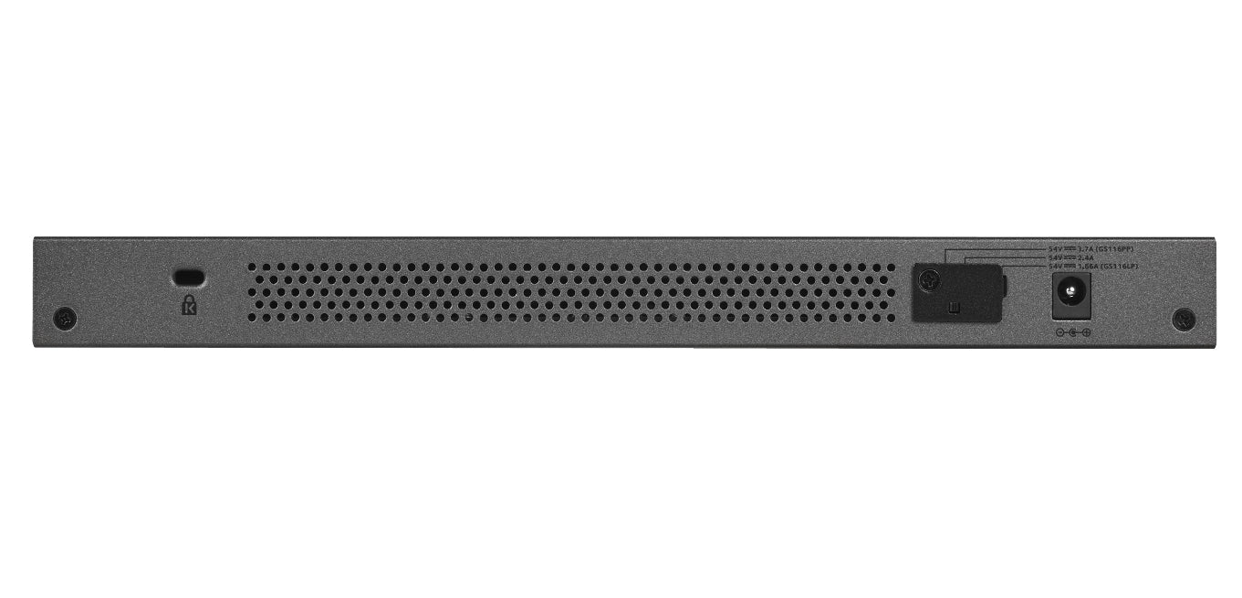NETGEAR GS116PP Non-géré Gigabit Ethernet (10/100/1000) Connexion Ethernet, supportant l'alimentation via ce port (PoE) Noir