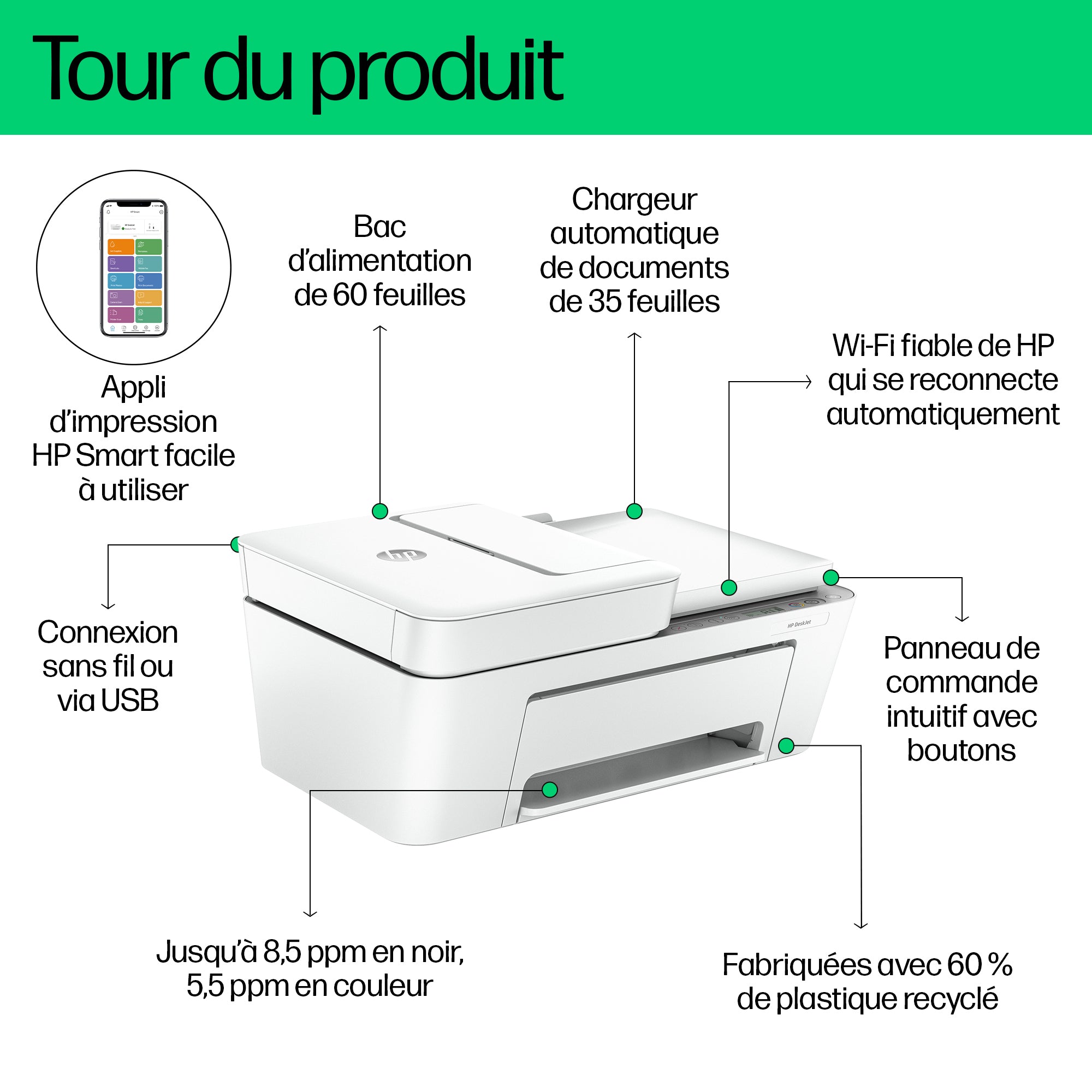 HP DeskJet 4220e Sans fil All-in-One Couleur Imprimante, Instant Ink; copieur, scanner