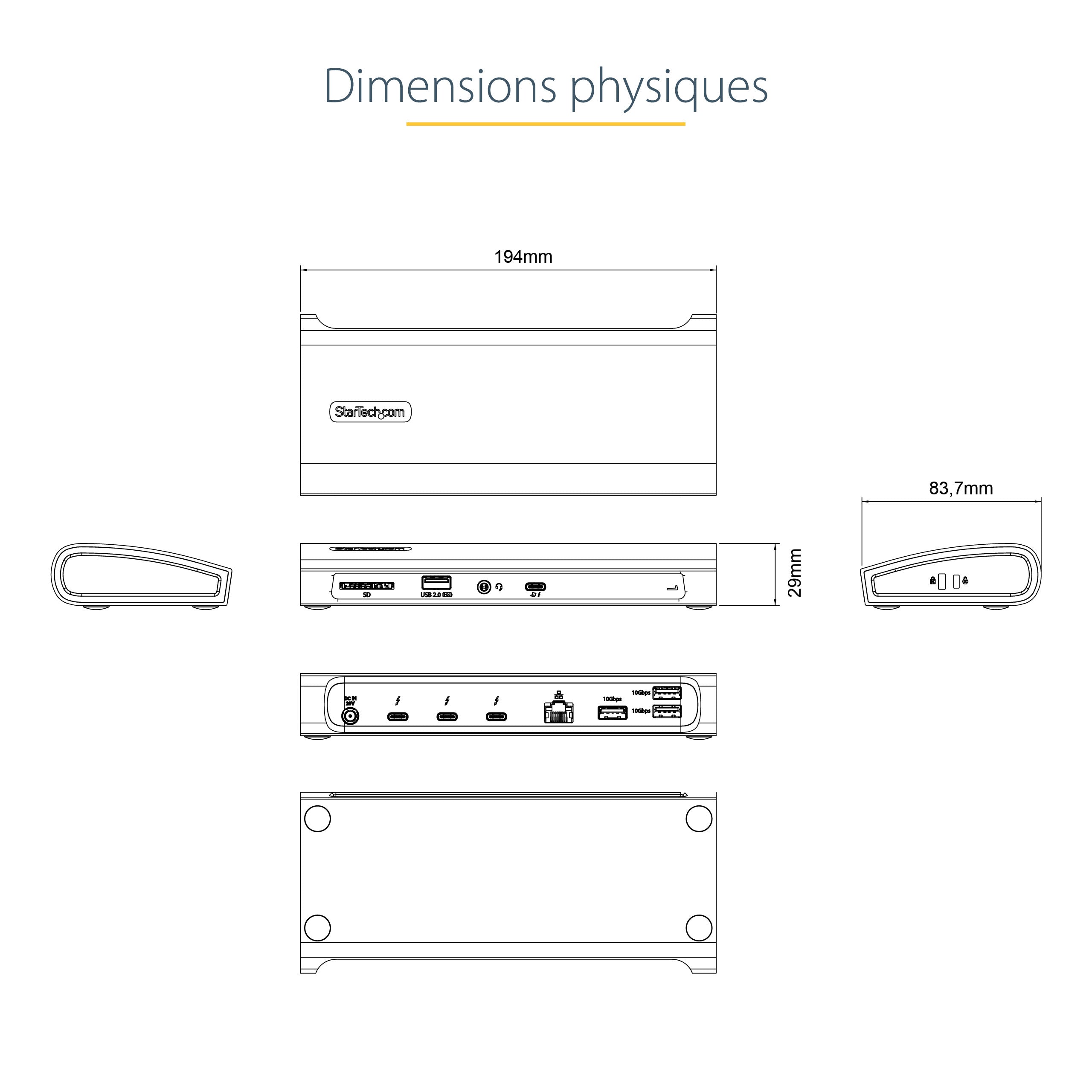 StarTech.com Dock Thunderbolt 4 - Hub Thunderbolt 4 96W Power Delivery - Moniteur unique 8K/Double moniteurs 4K 60Hz - Docking Station Thunderbolt 4 3xTB4/USB4/4xUSB-A/SD/GbE - Station d'Accueil Thunderbolt 4