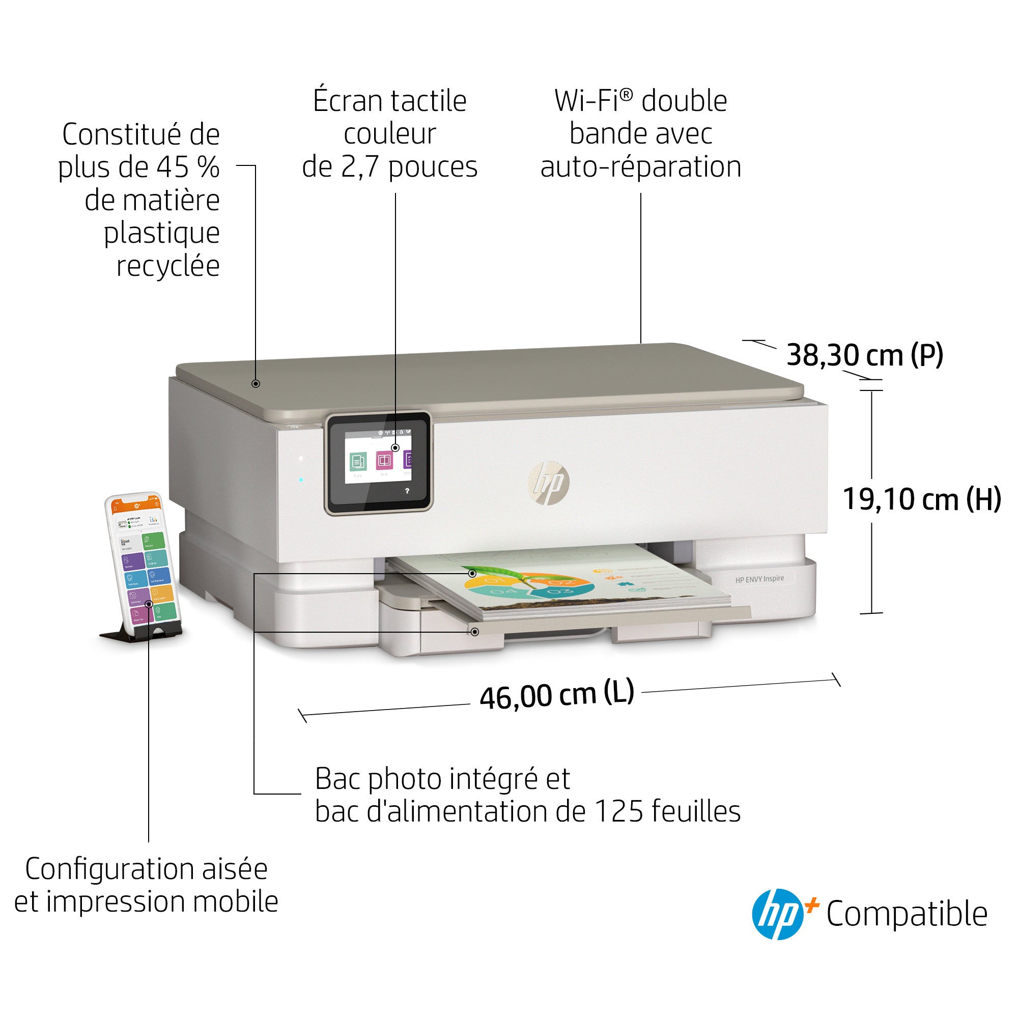 HP ENVY Inspire 7220e Sans fil All-in-One Couleur Imprimante, Instant Ink; copieur, scanner