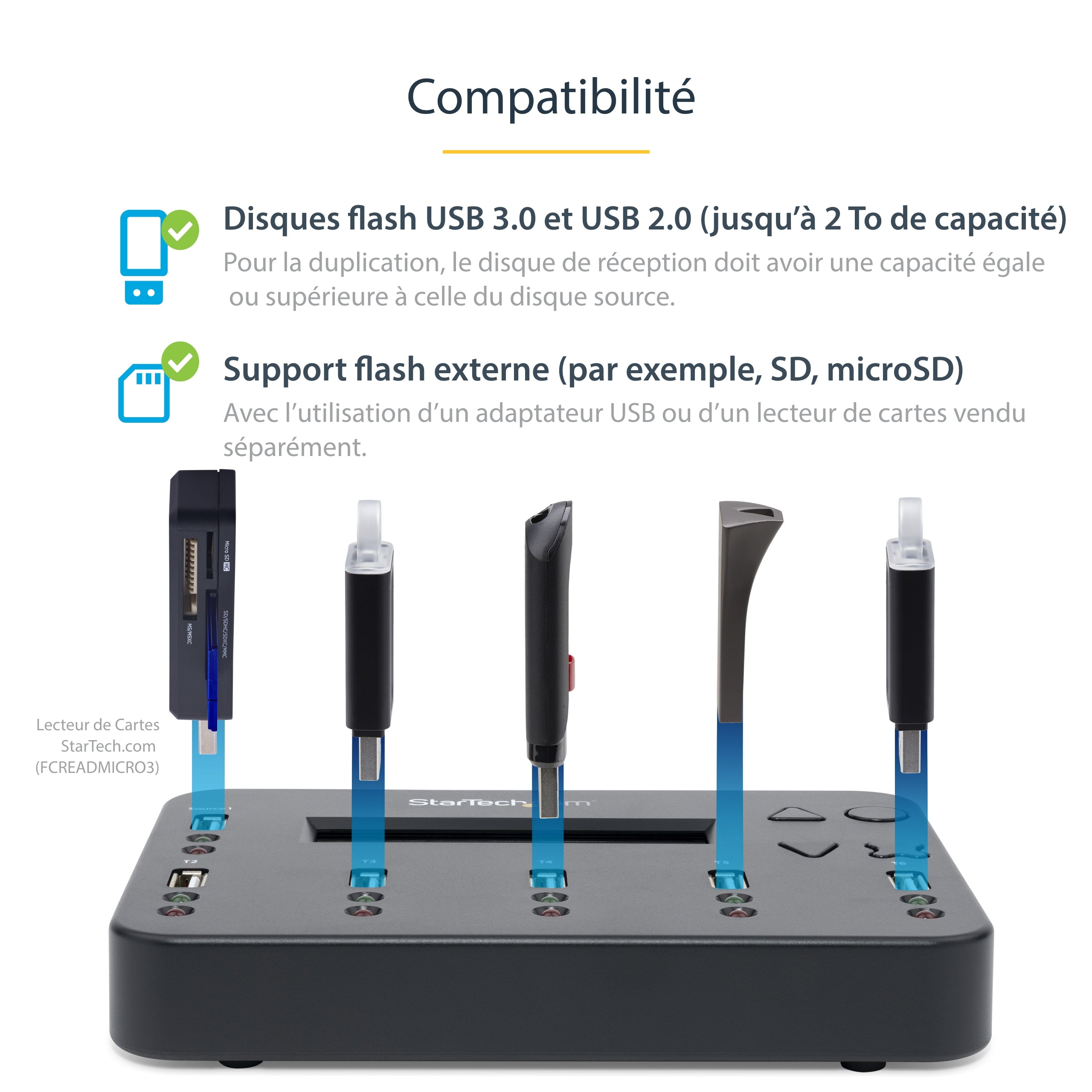 StarTech.com Duplicateur et Effaceur Autonome de 1 à 5 clés USB, Copieur de Plusieurs Clés USB, Copie Système et Fichier et Secteur par Secteur, 1,5 Go/min, Effacement en 3 Passes, Affichage LCD