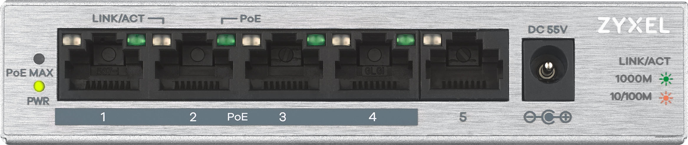 Zyxel GS1005HP Non-géré Gigabit Ethernet (10/100/1000) Connexion Ethernet, supportant l'alimentation via ce port (PoE) Argent