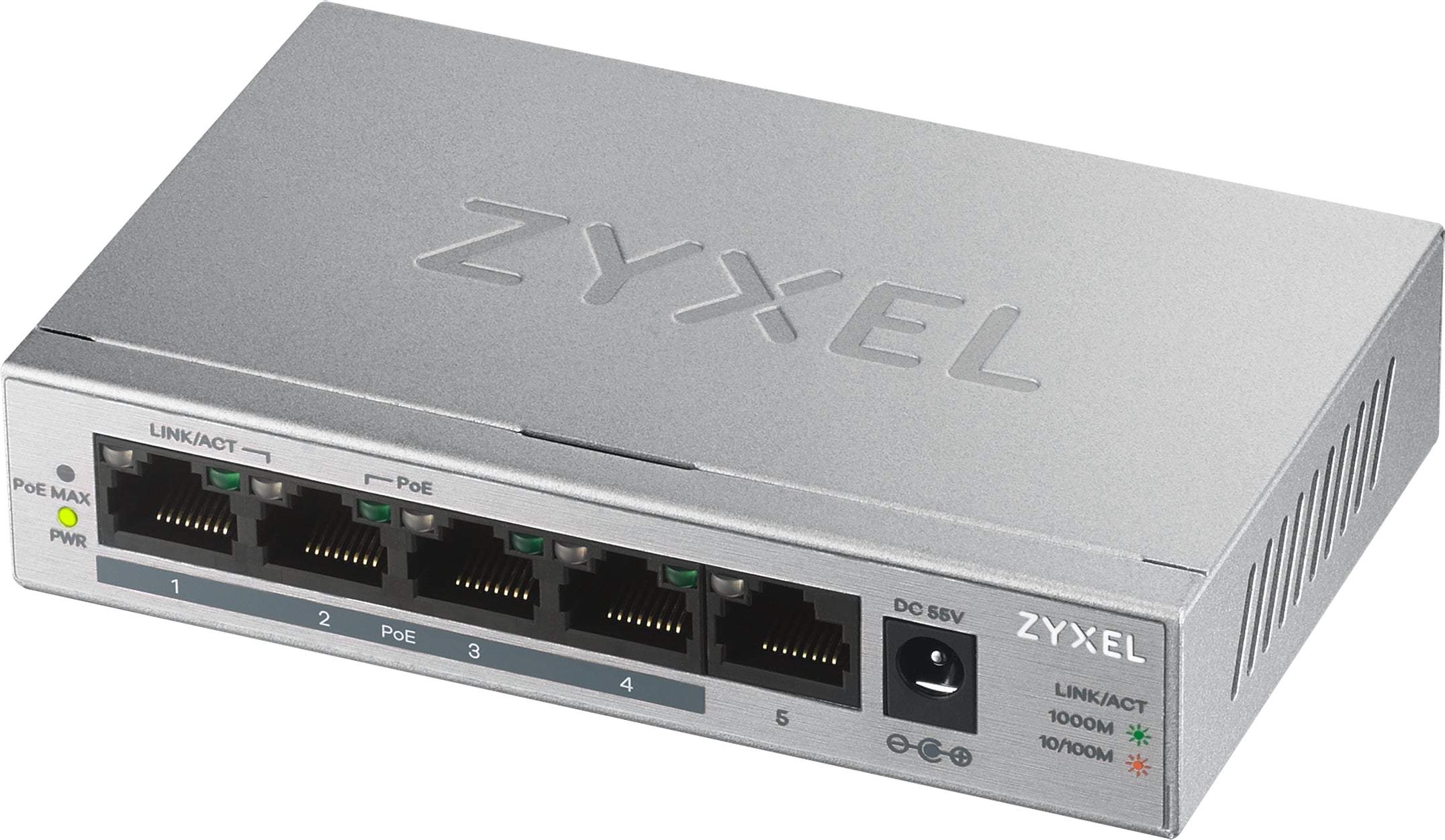 Zyxel GS1005HP Non-géré Gigabit Ethernet (10/100/1000) Connexion Ethernet, supportant l'alimentation via ce port (PoE) Argent