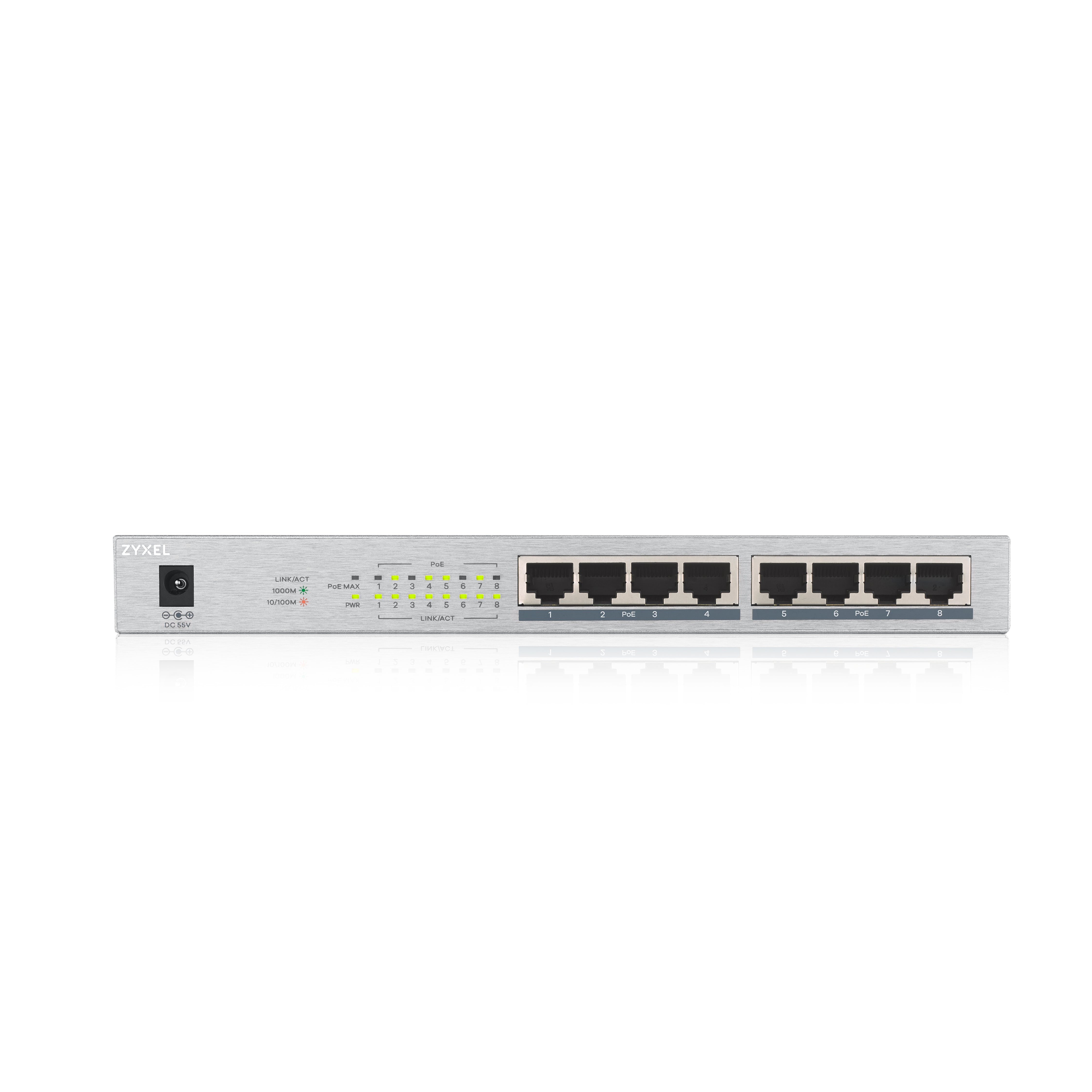 Zyxel GS1008HP Non-géré Gigabit Ethernet (10/100/1000) Connexion Ethernet, supportant l'alimentation via ce port (PoE) Gris