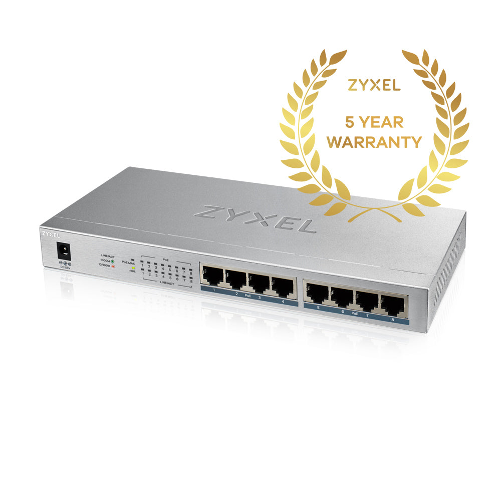 Zyxel GS1008HP Non-géré Gigabit Ethernet (10/100/1000) Connexion Ethernet, supportant l'alimentation via ce port (PoE) Gris