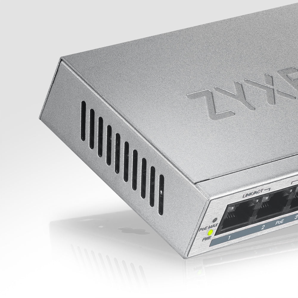 Zyxel GS1005HP Non-géré Gigabit Ethernet (10/100/1000) Connexion Ethernet, supportant l'alimentation via ce port (PoE) Argent