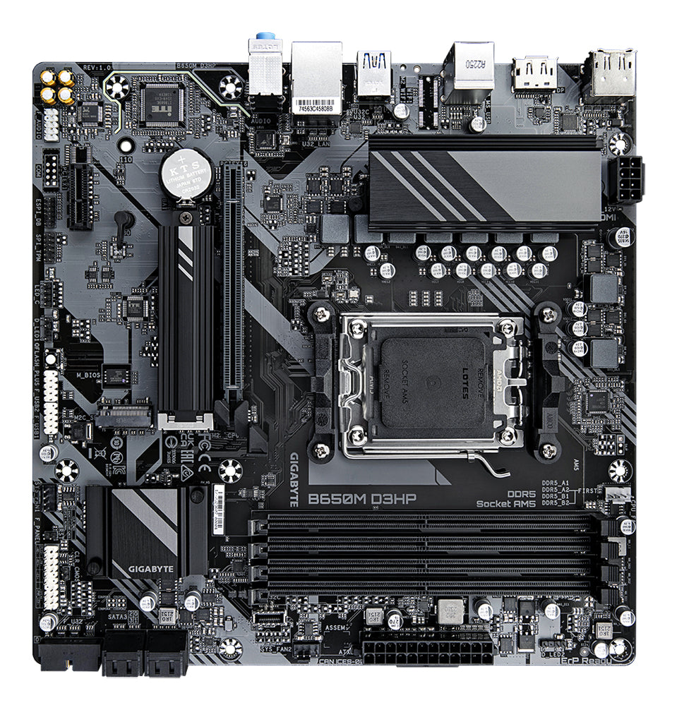 GIGABYTE B650M D3HP Carte mère - AMD Ryzen série 9000, VRM 5+2+2 phases, jusqu'à 7600 MHz DDR5 (OC), 2xPCIe 4.0 M.2, LAN 2,5 GbE, USB 3.2 Gen 1