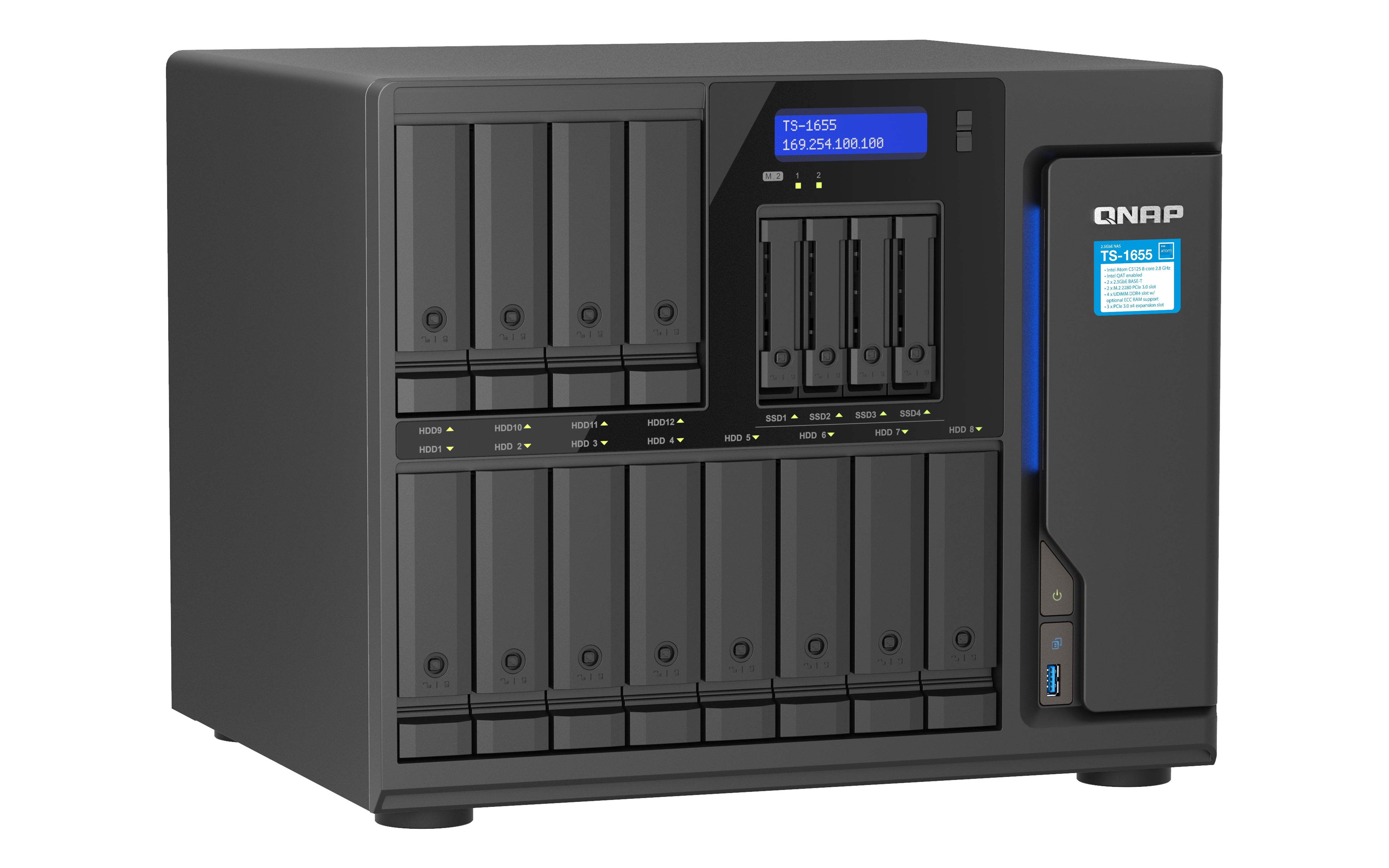 QNAP TS-1655 NAS Tower Intel Atom® C5125 8 Go DDR4 0 To QNAP Turbo System Noir