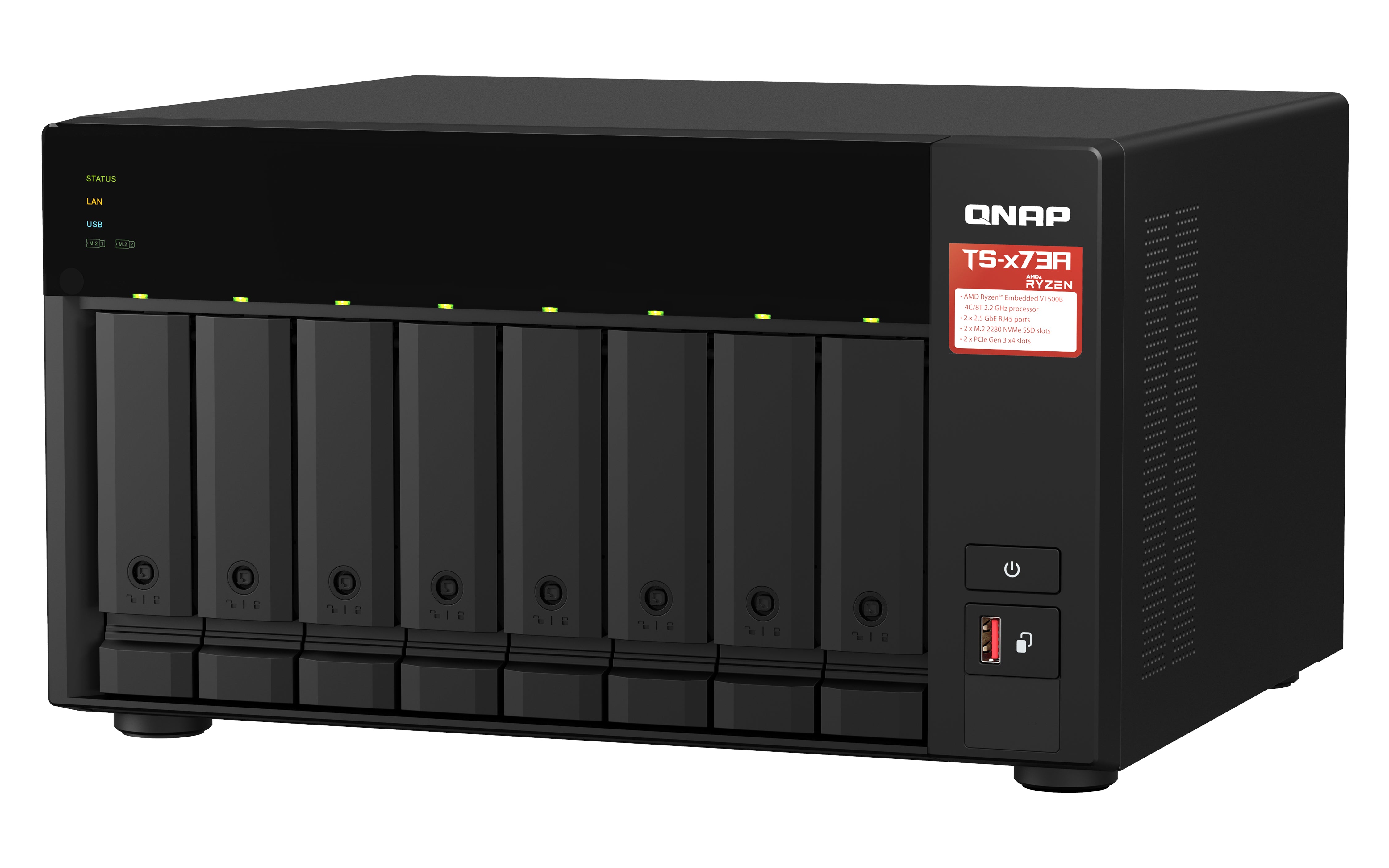 QNAP TS-873A NAS Tower Ryzen Embedded V1500B 8 Go DDR4 0 To QNAP Turbo System Noir