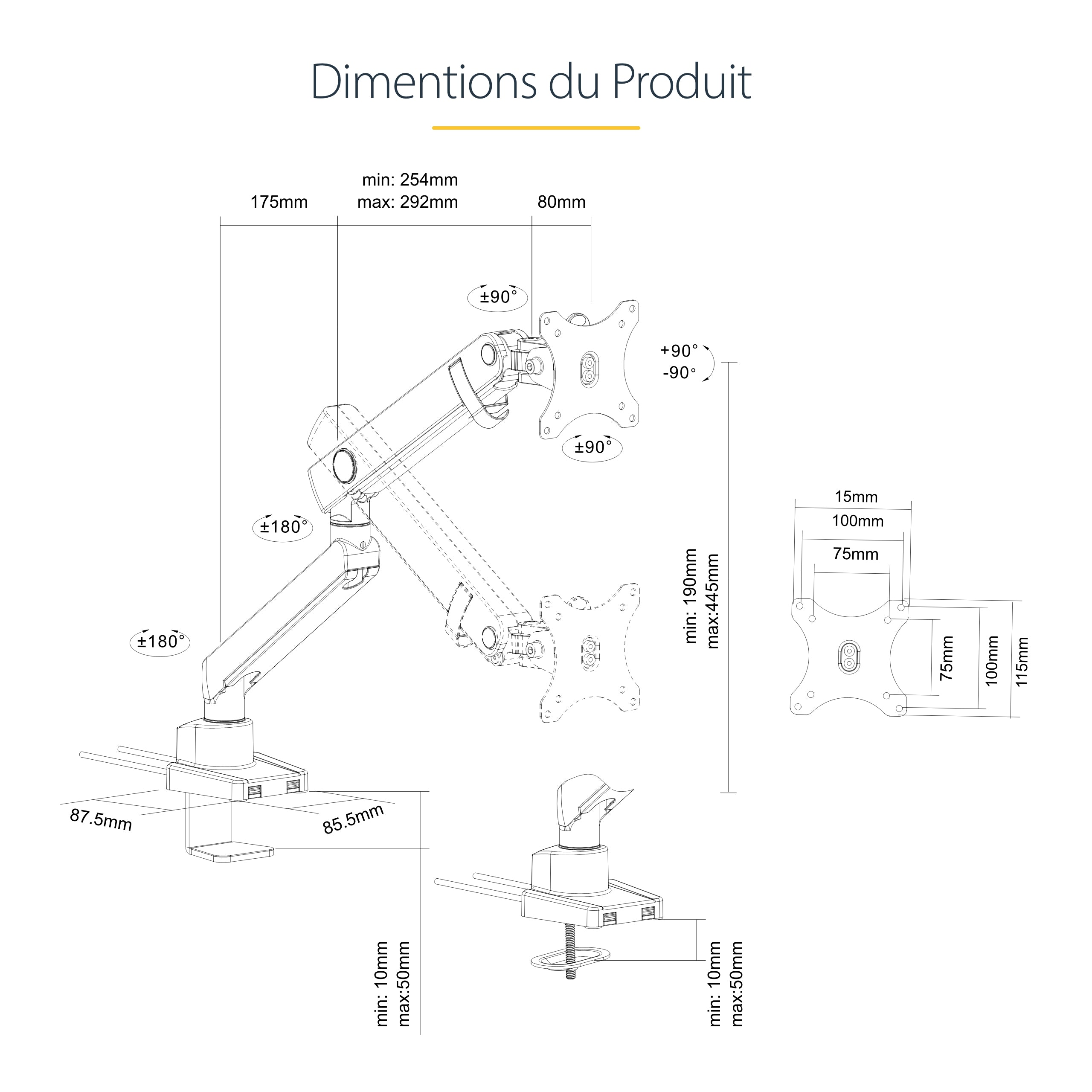 StarTech.com ARMSLIM2USB3 support d'écran plat pour bureau 86,4 cm (34") Noir