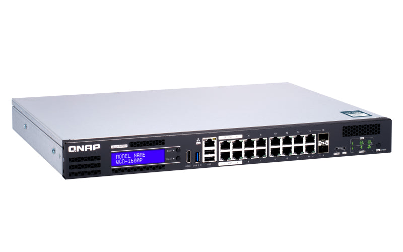 QNAP QGD-1600P Géré Gigabit Ethernet (10/100/1000) Connexion Ethernet, supportant l'alimentation via ce port (PoE) 1U Noir, Gris