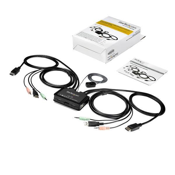 StarTech.com Commutateur KVM à 2 ports USB 4K 60 Hz DisplayPort avec câbles incorporés