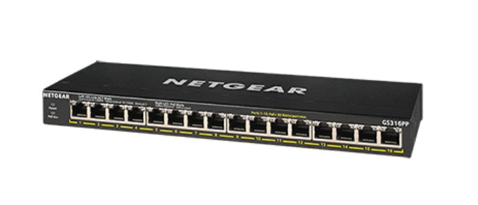 NETGEAR GS316PP Non-géré Gigabit Ethernet (10/100/1000) Connexion Ethernet, supportant l'alimentation via ce port (PoE) Noir