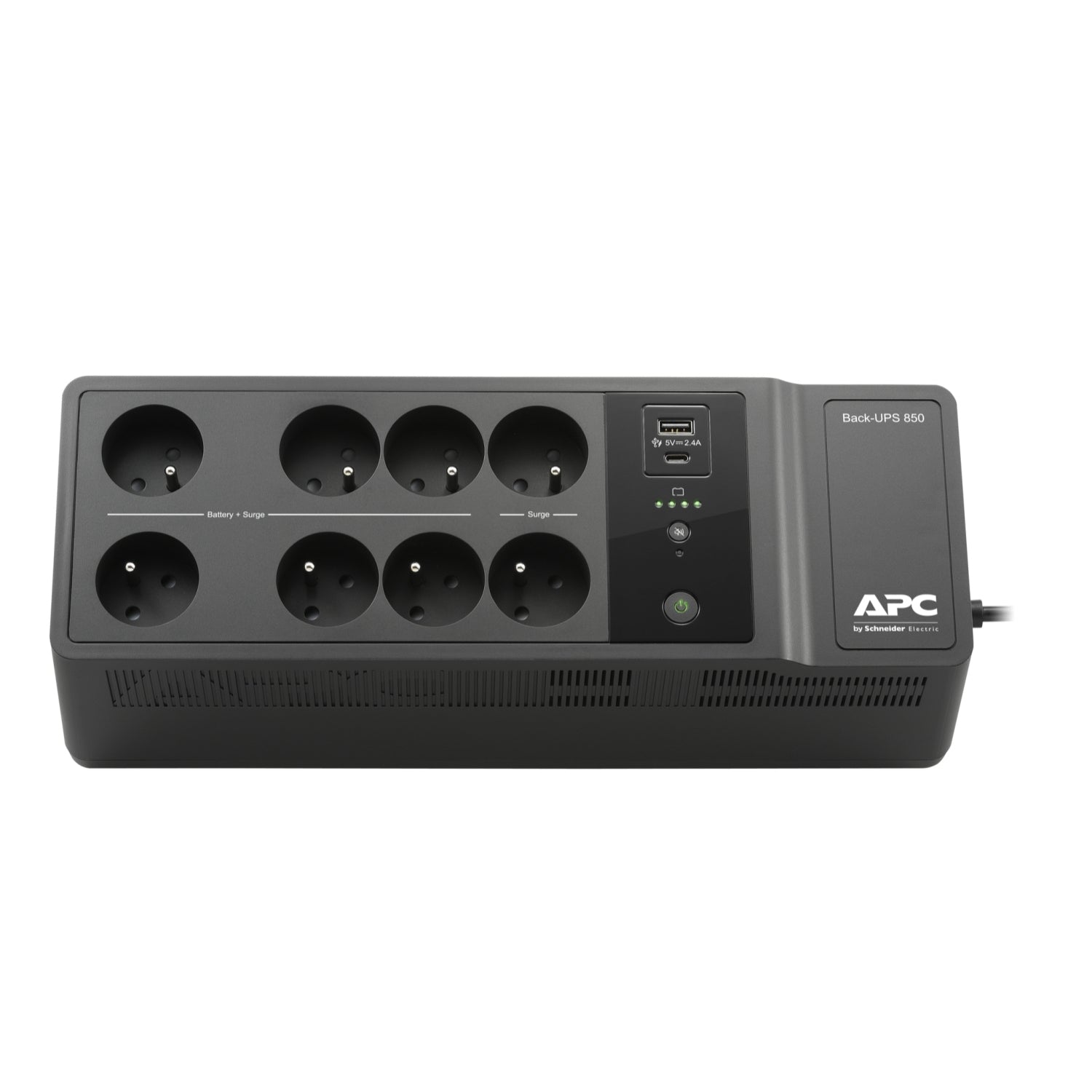 APC Back-UPS BE850G2-FR - Onduleur 8x broches terre (Belgique), 850VA, 2 chargeurs USB, 1 port data USB