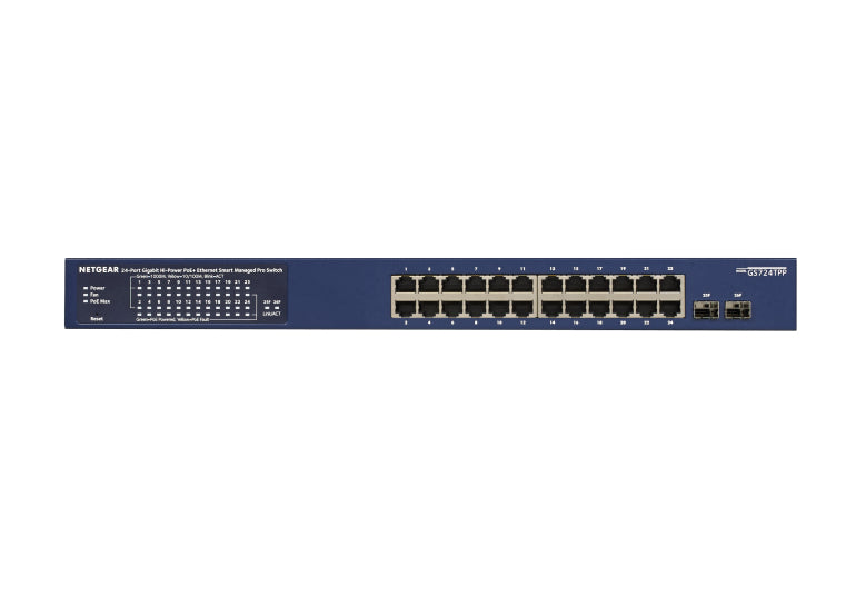 NETGEAR GS724TP-300EUS commutateur réseau Géré L2/L3/L4 Gigabit Ethernet (10/100/1000) Connexion Ethernet, supportant l'alimentation via ce port (PoE) Bleu