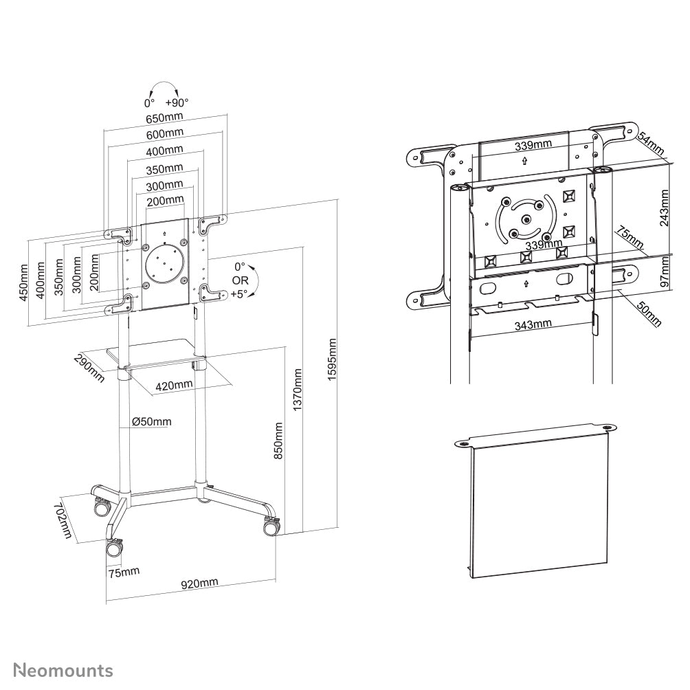Neomounts NS-M1250WHITE Support au sol pour écran 37-70" - rotatif