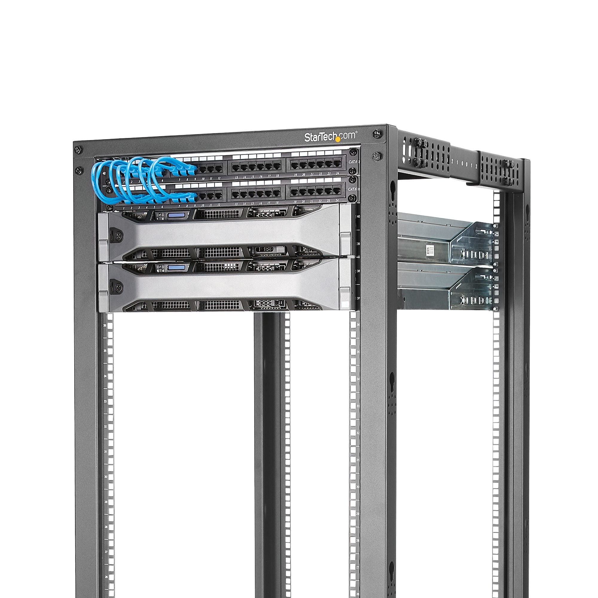 StarTech.com Rack Serveur Mobile 18U 4 Poteaux, Rack Réseau 19" 4 Poteaux avec Roulettes, Rack Roulant avec Profondeur Ajustable pour PC/AV/Données/Informatique - Roulettes, Pieds de nivellement ou Fixation au Sol