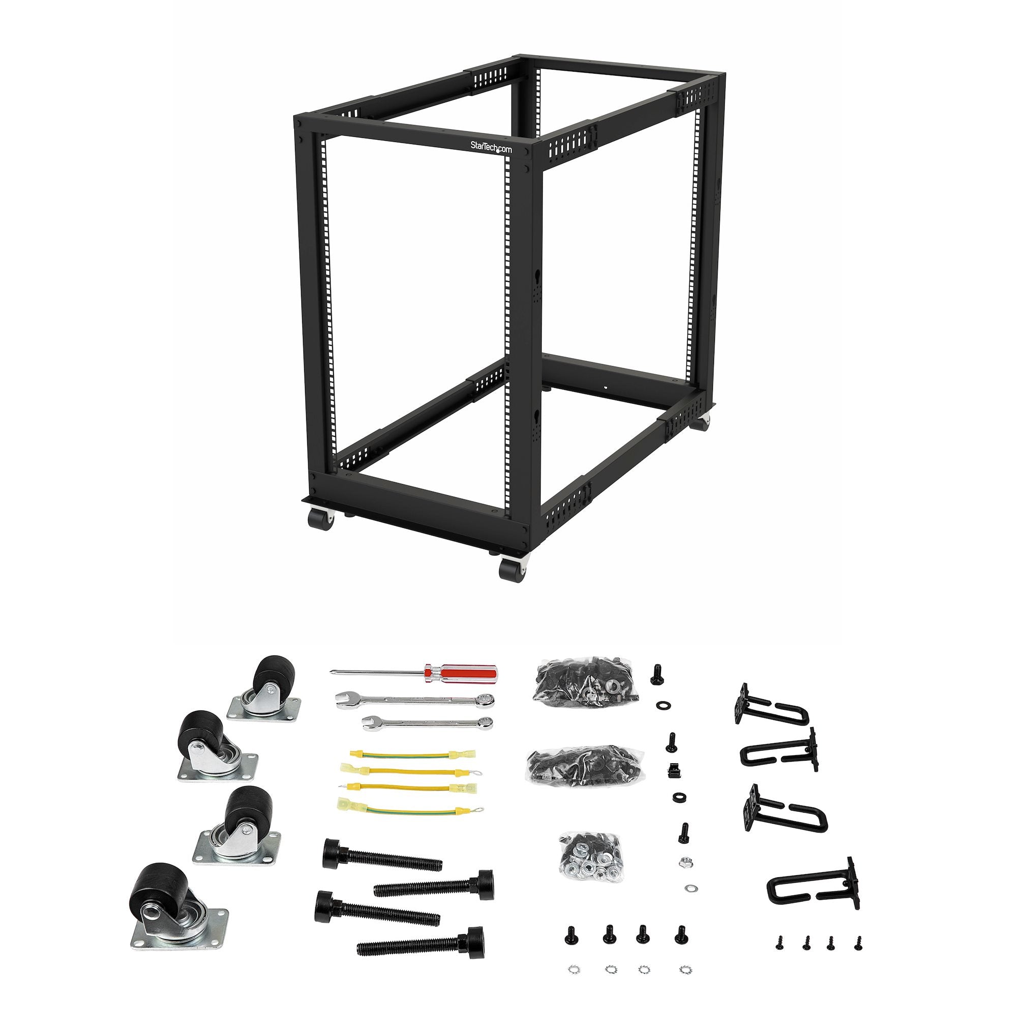 StarTech.com Rack Serveur Mobile 18U 4 Poteaux, Rack Réseau 19" 4 Poteaux avec Roulettes, Rack Roulant avec Profondeur Ajustable pour PC/AV/Données/Informatique - Roulettes, Pieds de nivellement ou Fixation au Sol