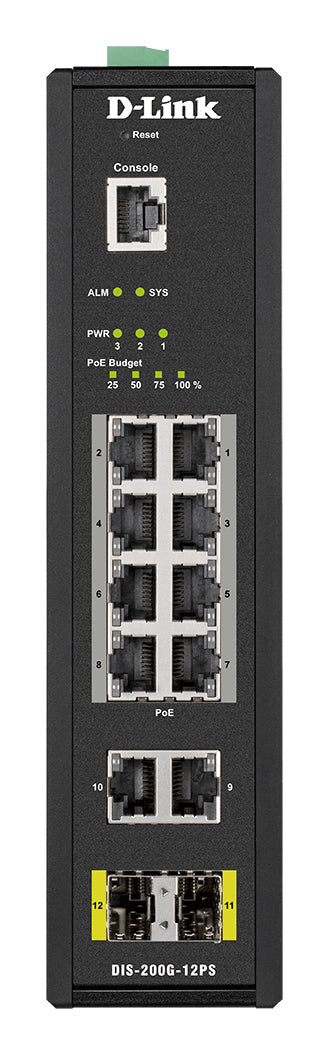D-Link DIS-200G-12PS commutateur réseau Géré L2 Gigabit Ethernet (10/100/1000) Connexion Ethernet, supportant l'alimentation via ce port (PoE) Noir
