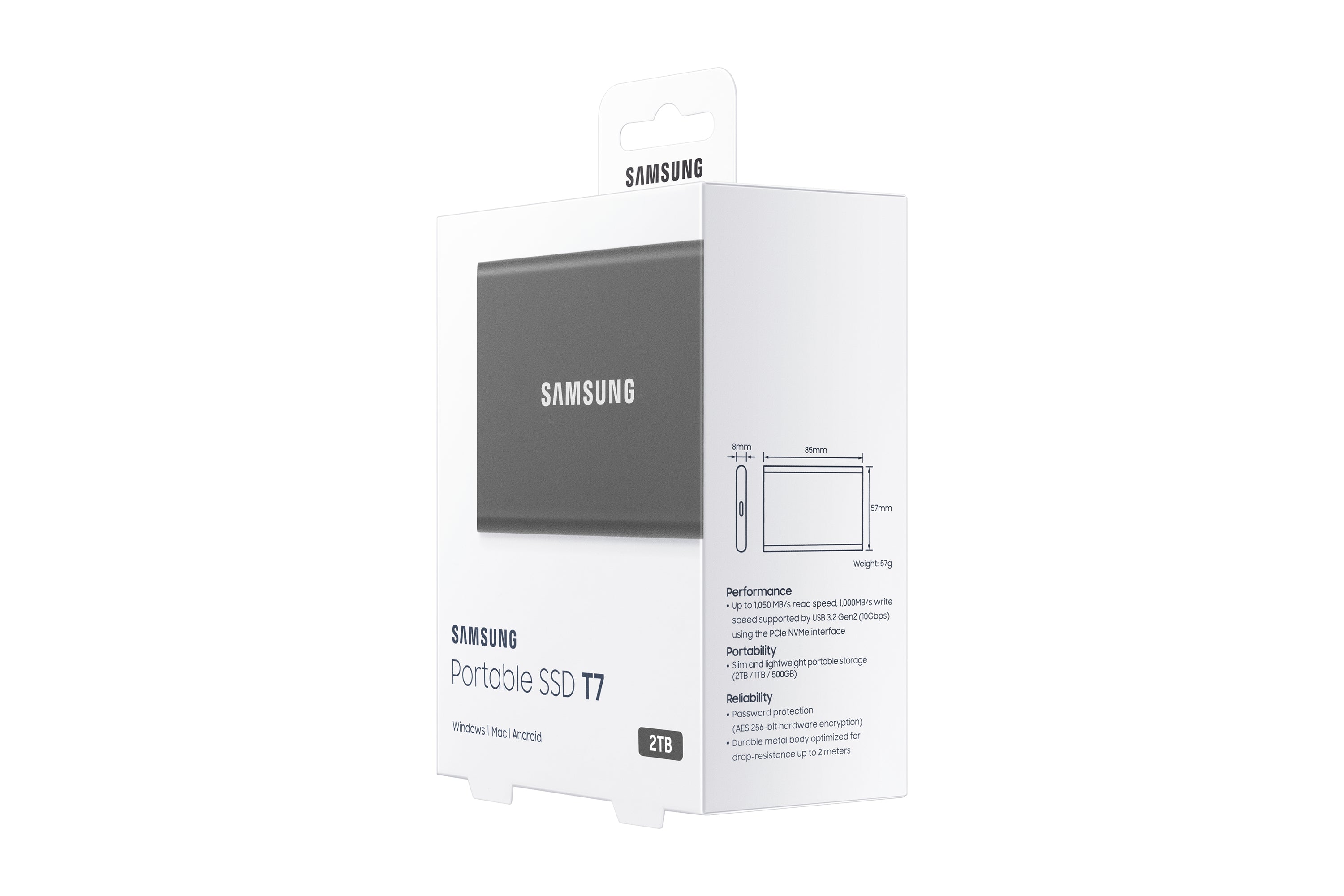 Samsung Portable SSD T7 2 To USB Type-C 3.2 Gen 2 (3.1 Gen 2) Gris