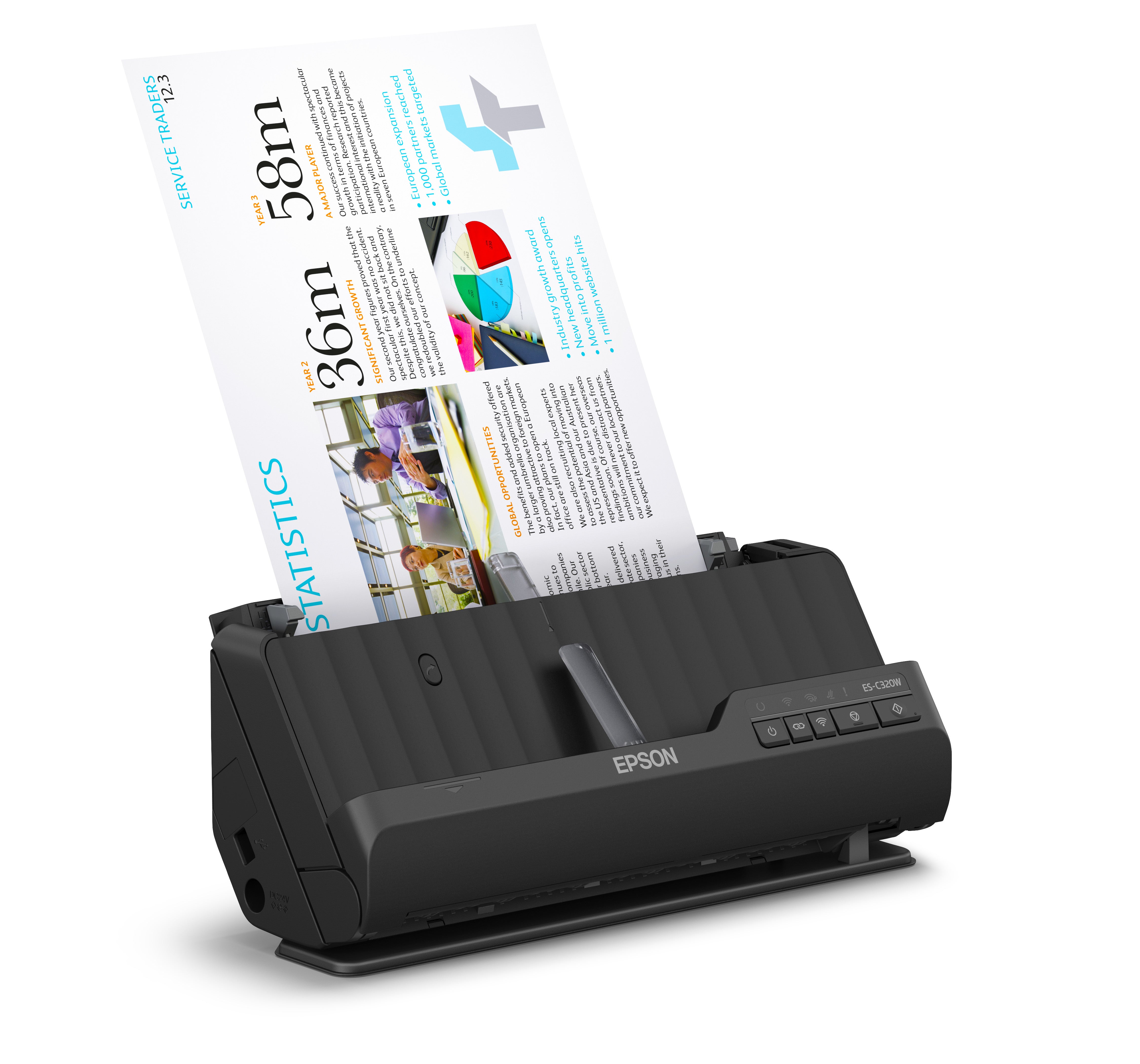 Epson ES-C320W Chargeur automatique de documents + Scanner à feuille 600 x 600 DPI A4 Noir