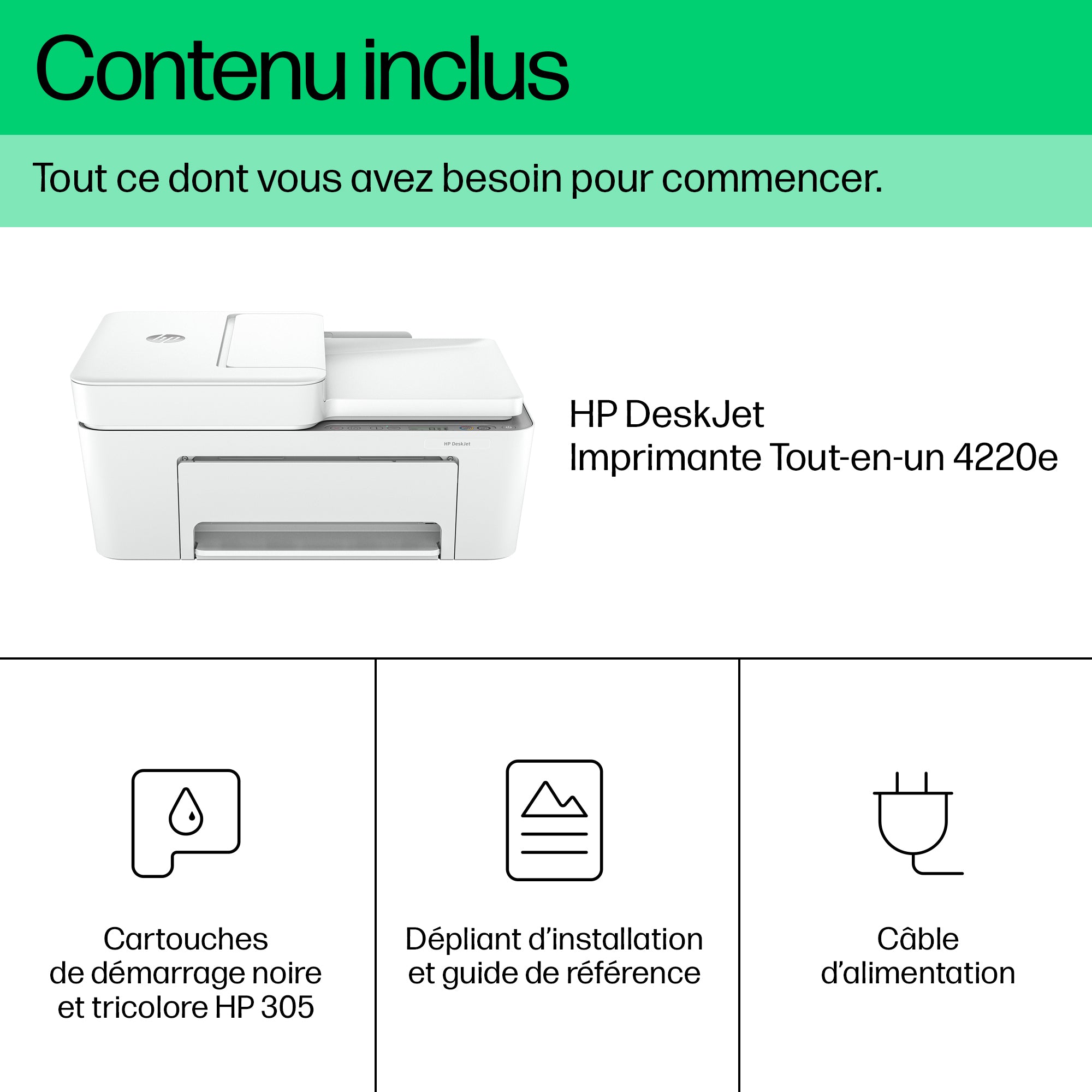 HP DeskJet 4220e Sans fil All-in-One Couleur Imprimante, Instant Ink; copieur, scanner